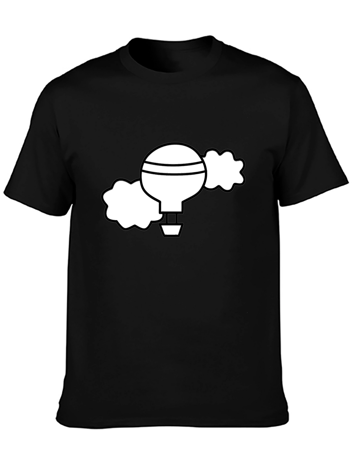 Black T-Shirt with Whimsical Hot Air Balloon Graphic