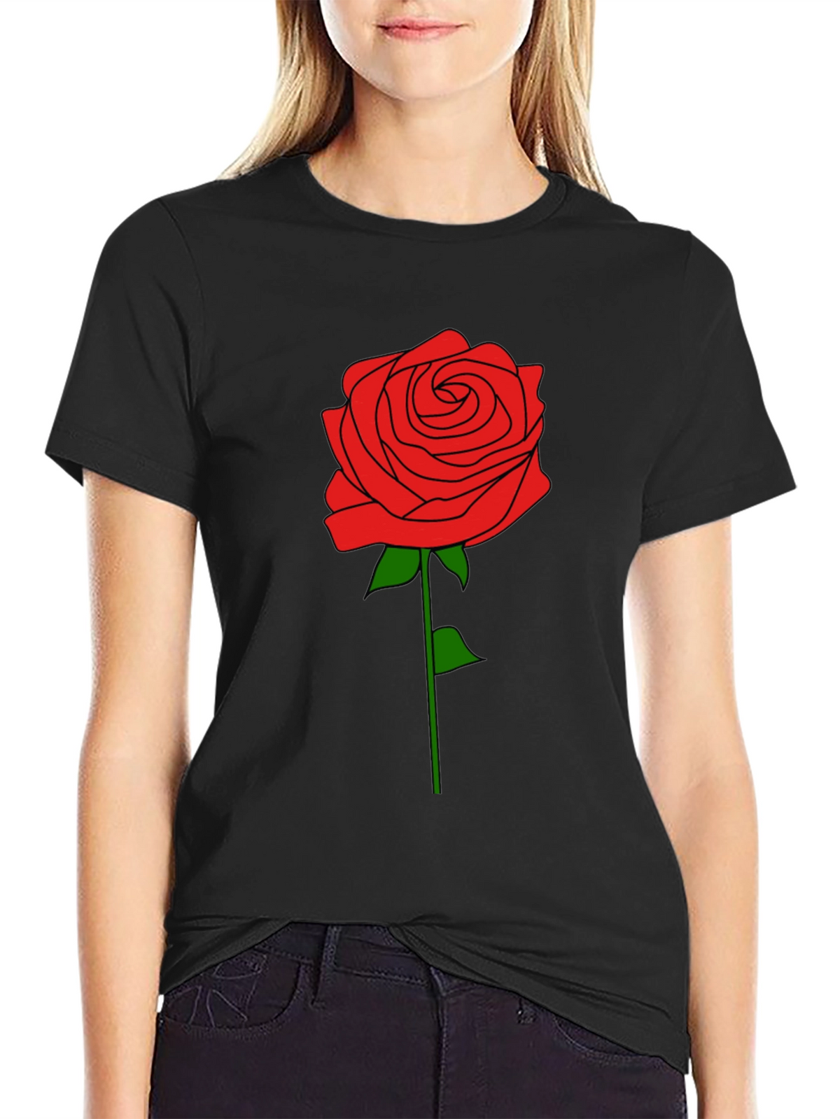 Rose Graphic T-Shirt - Black Cotton Tee