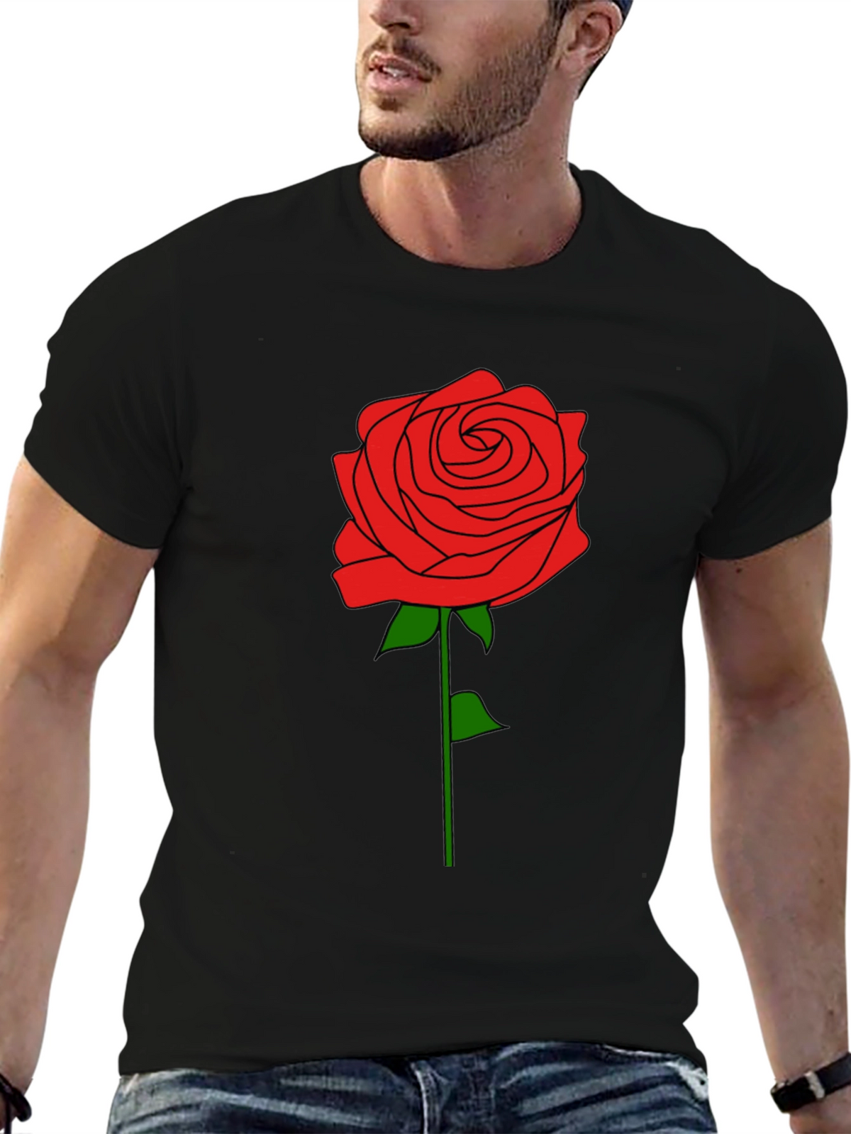 Rose Graphic T-Shirt - Black Cotton Tee