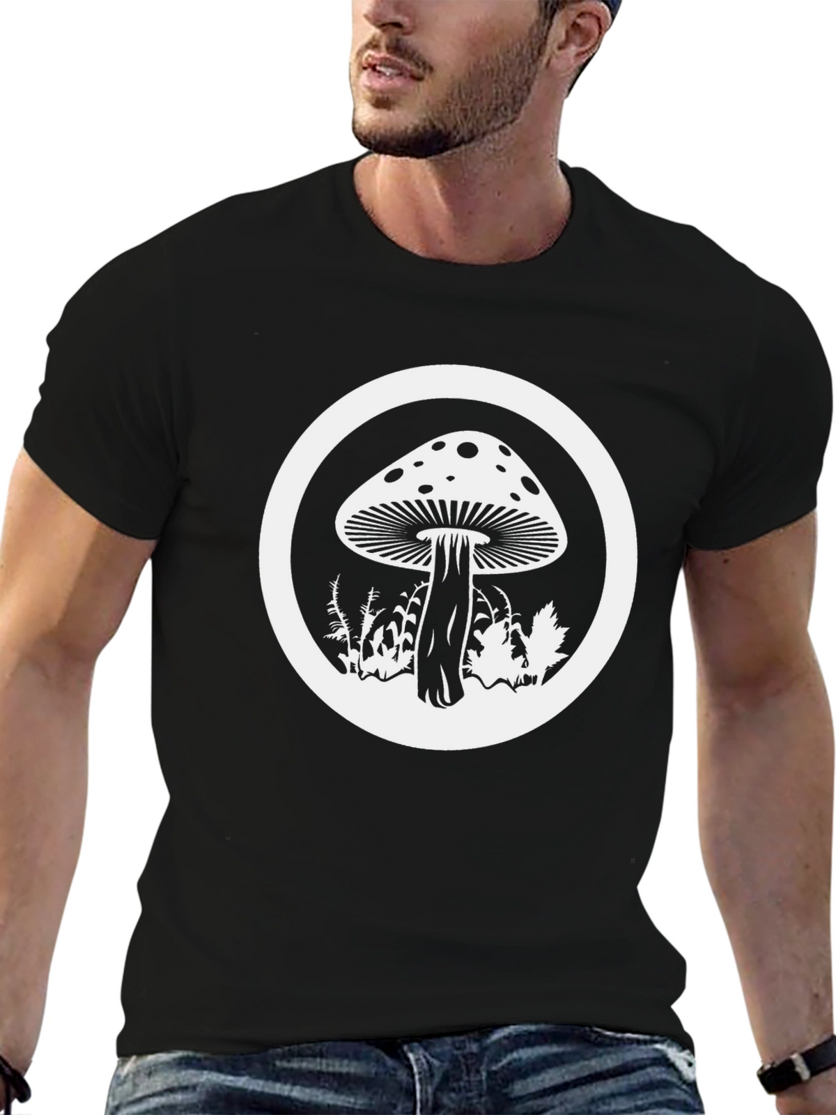 Mushroom Circle Graphic Tee - Unisex Black T-Shirt