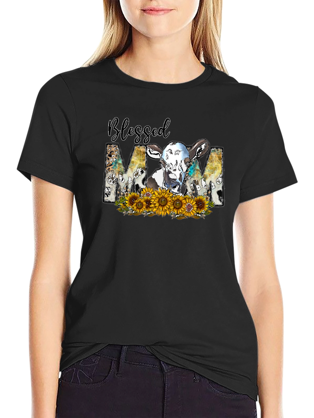 Blessed Mom Cow Graphic Tee