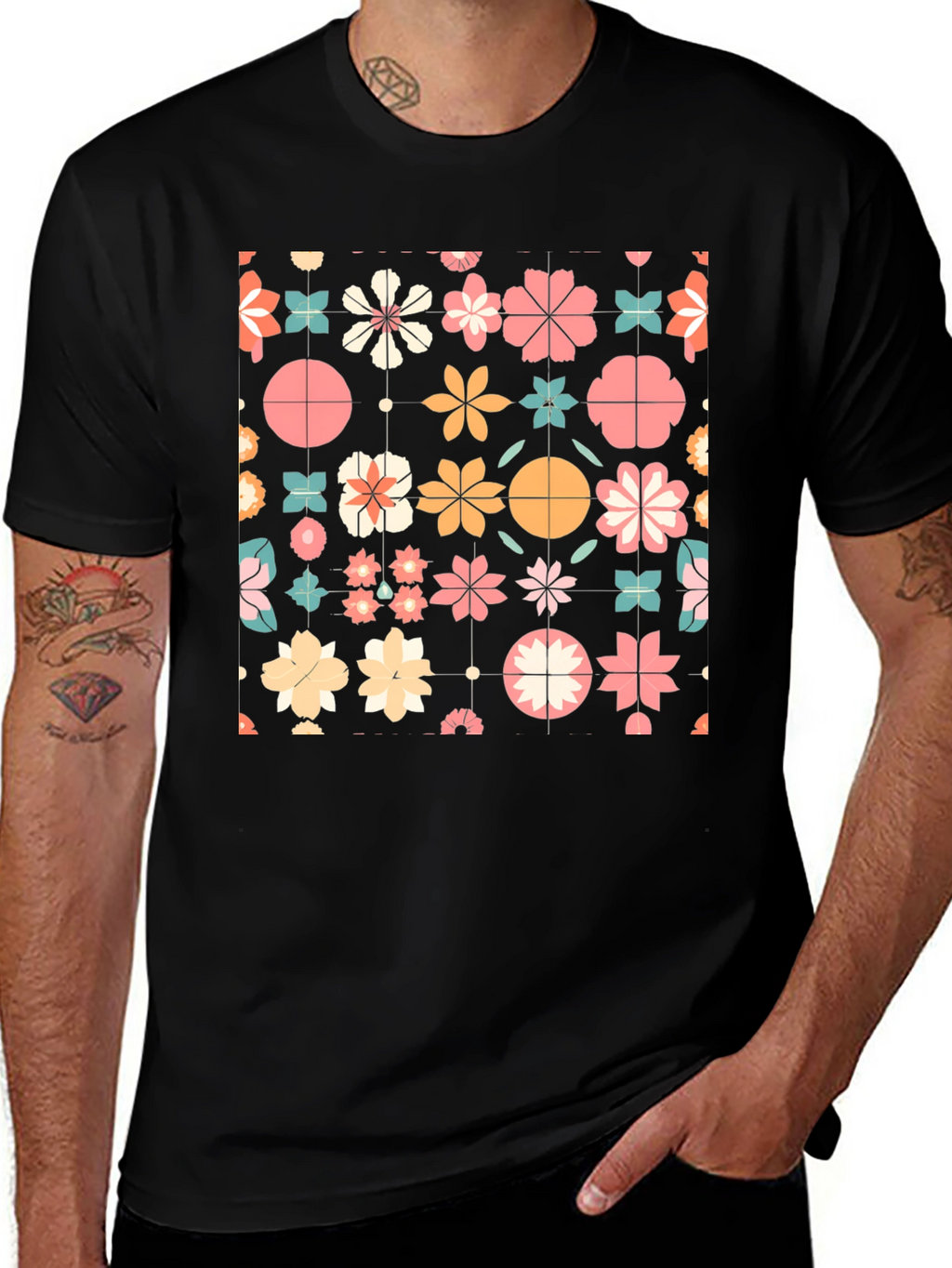 Floral Pattern T-Shirt - Retro Style