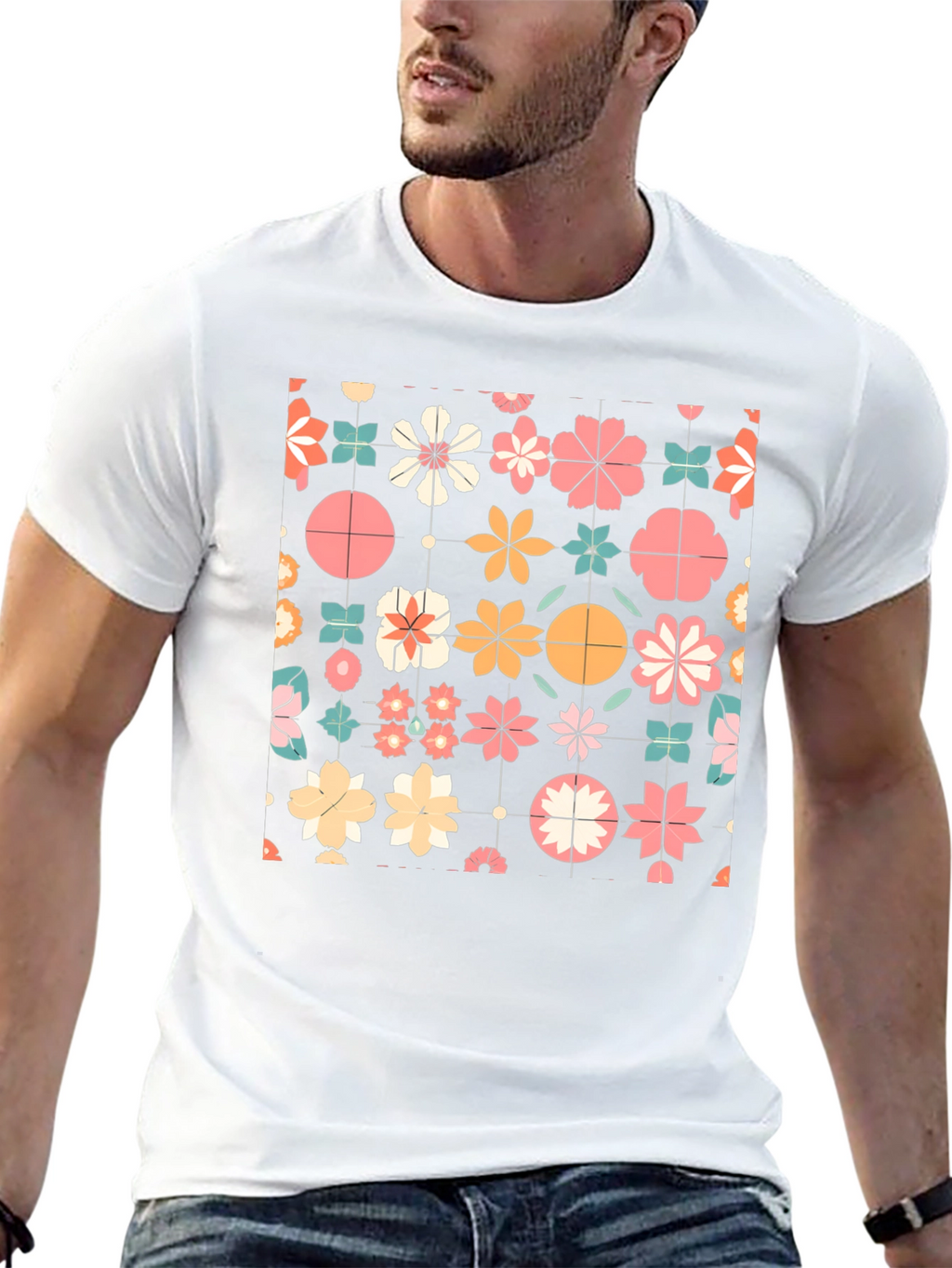 Floral Pattern T-Shirt - Retro Style