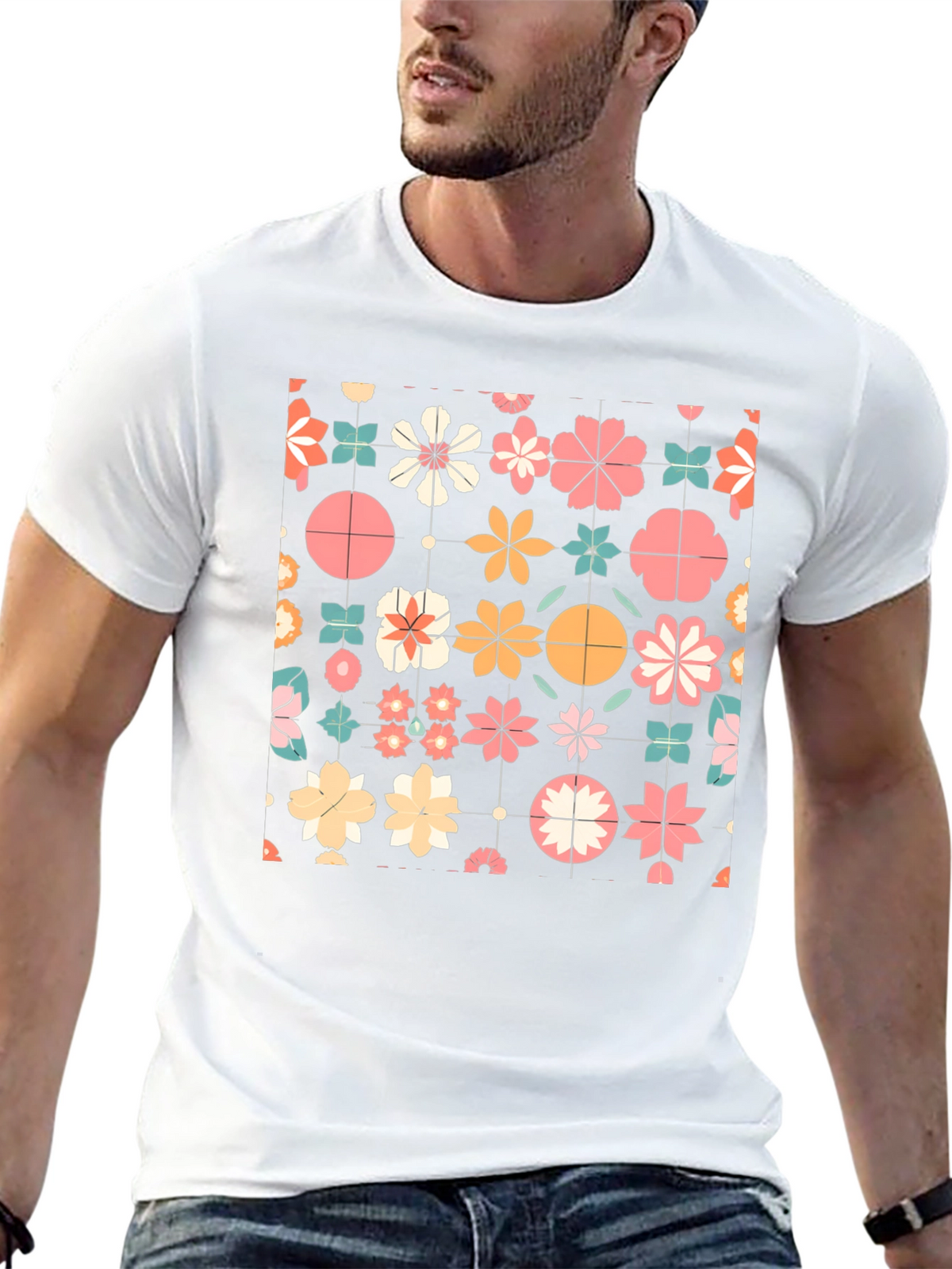 Floral Pattern T-Shirt - Retro Style
