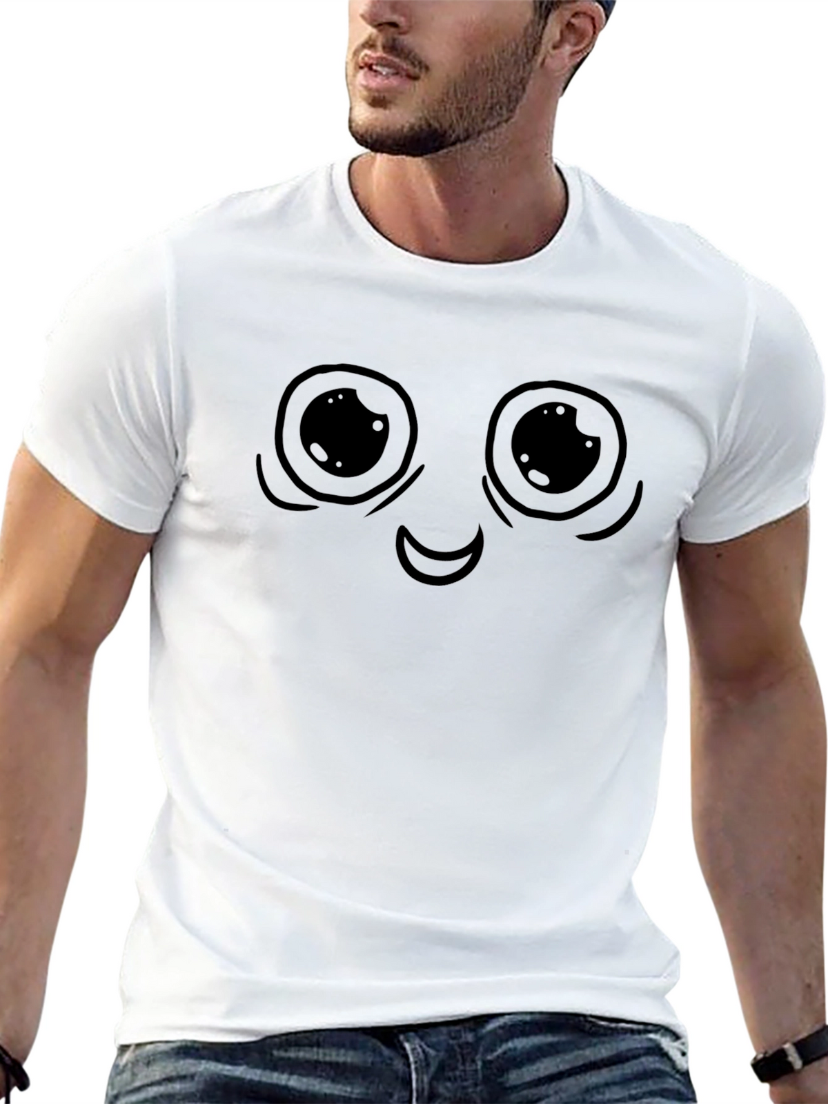 Cartoon Face Graphic Black T-Shirt
