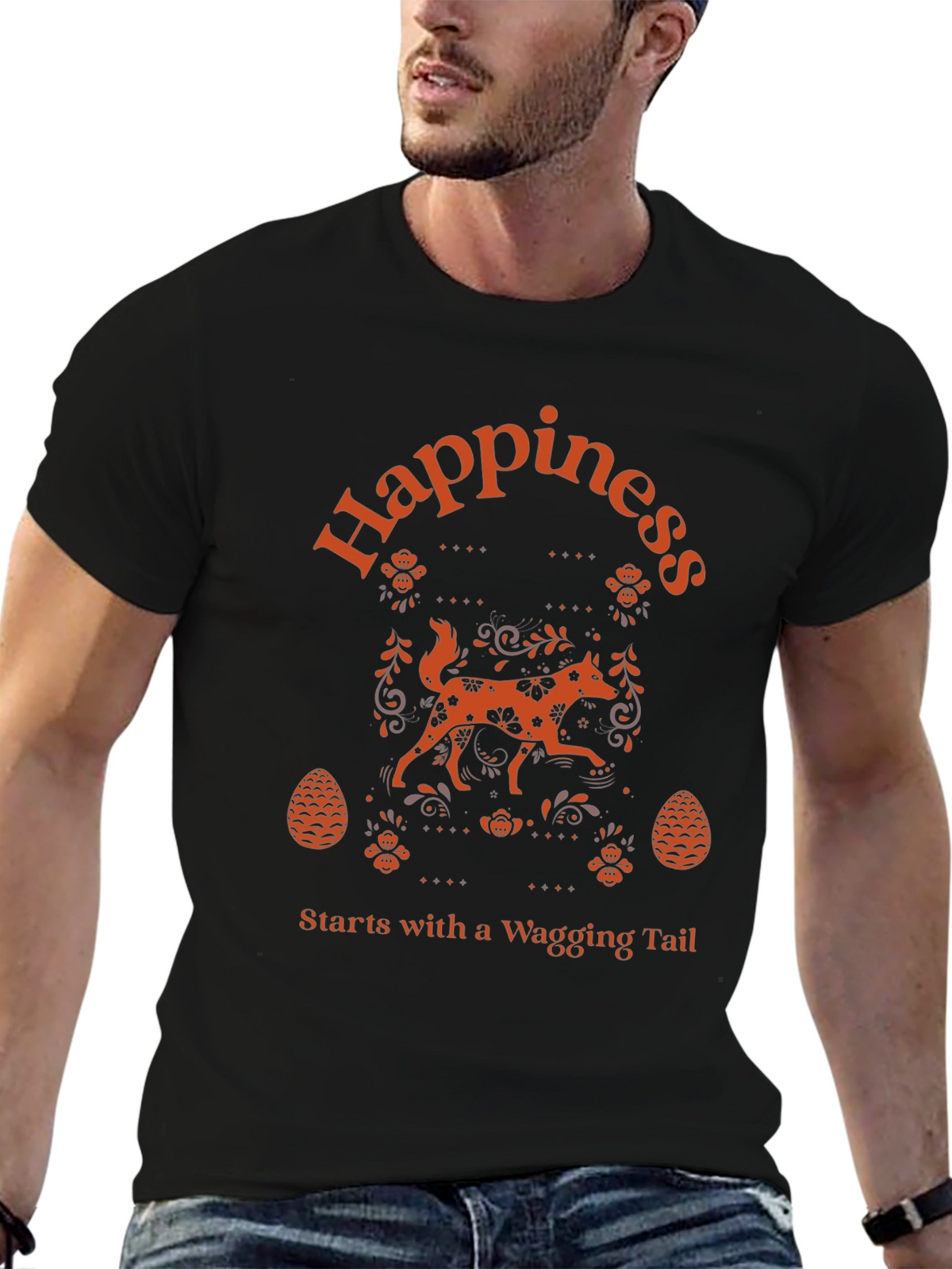 Happiness Wagging Tail Black T-Shirt