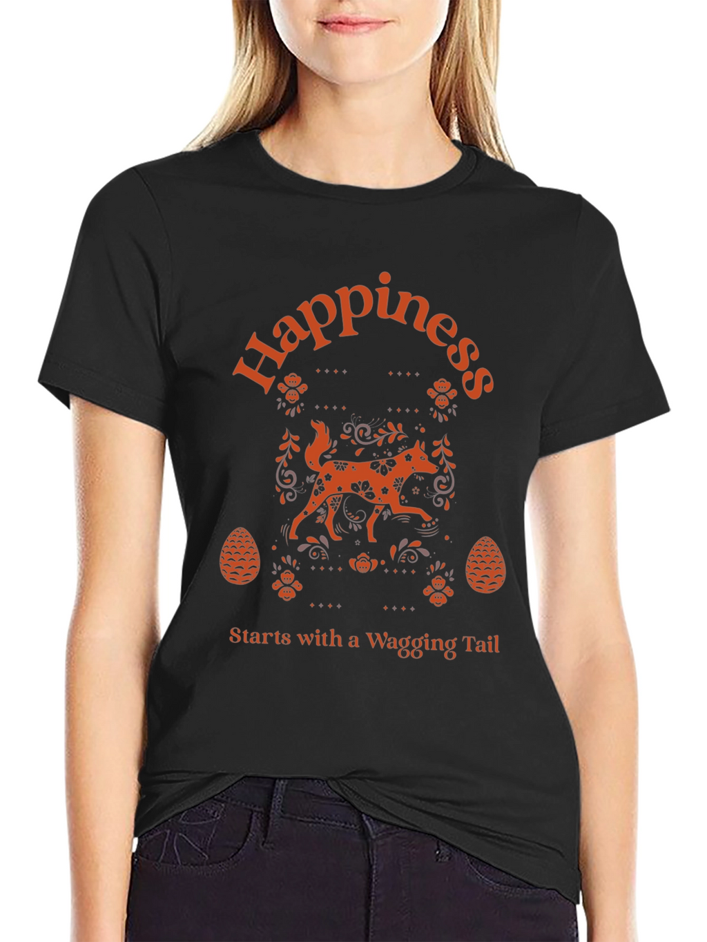 Happiness Wagging Tail Black T-Shirt