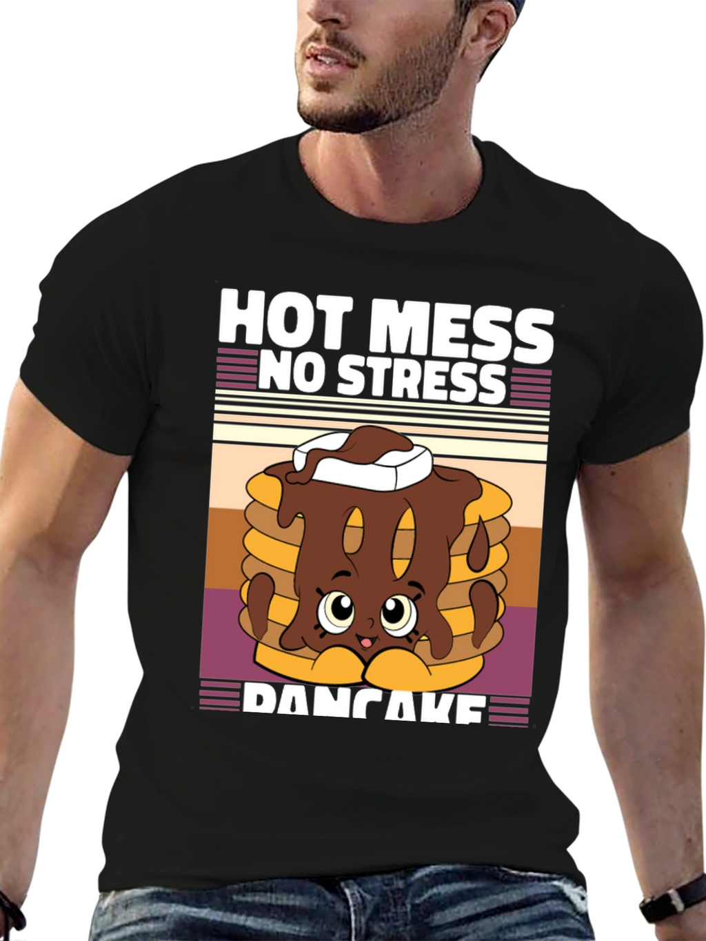 Hot Mess No Stress Pancake T-Shirt Funny Graphic Tee