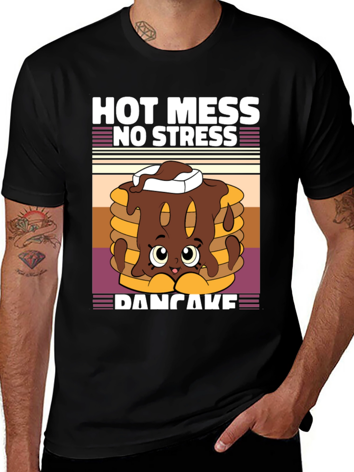 Hot Mess No Stress Pancake T-Shirt Funny Graphic Tee