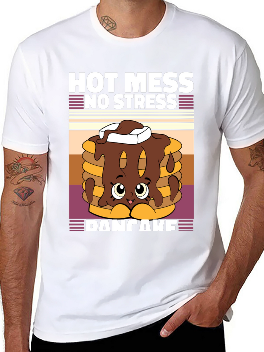 Hot Mess No Stress Pancake T-Shirt Funny Graphic Tee