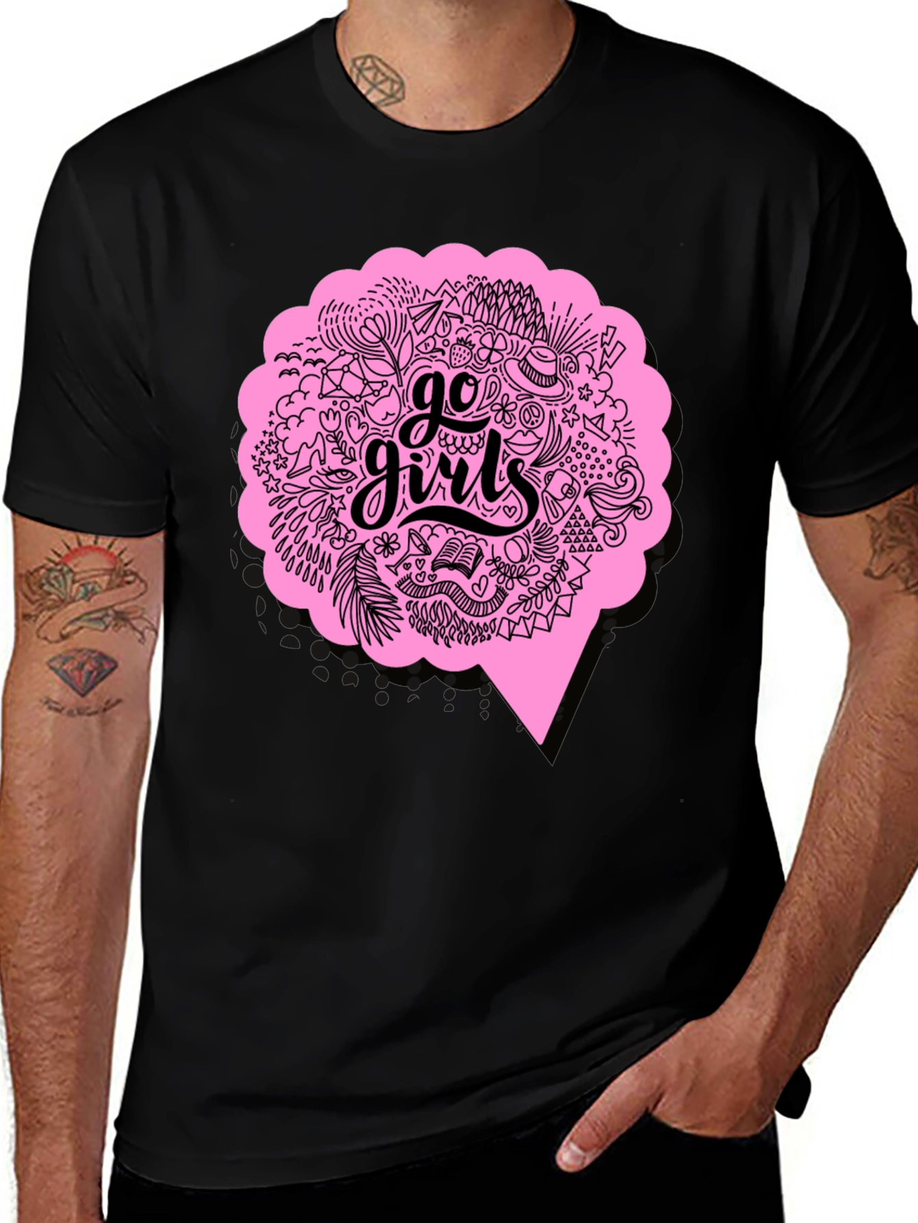 Go Girls Graphic Tee - Black Cotton T-Shirt