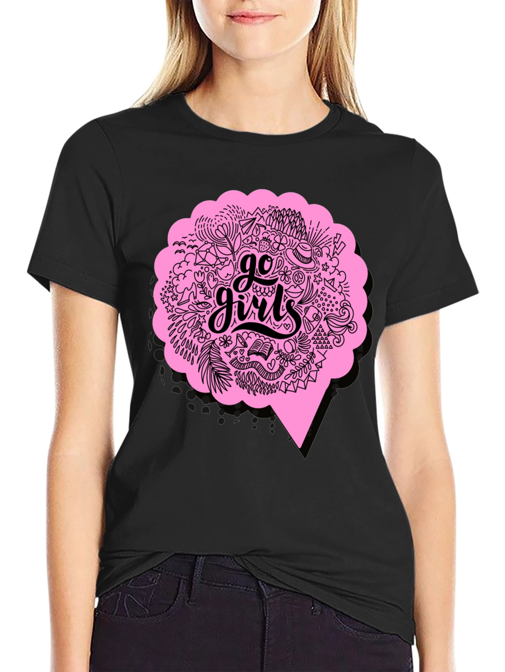 Go Girls Graphic Tee - Black Cotton T-Shirt