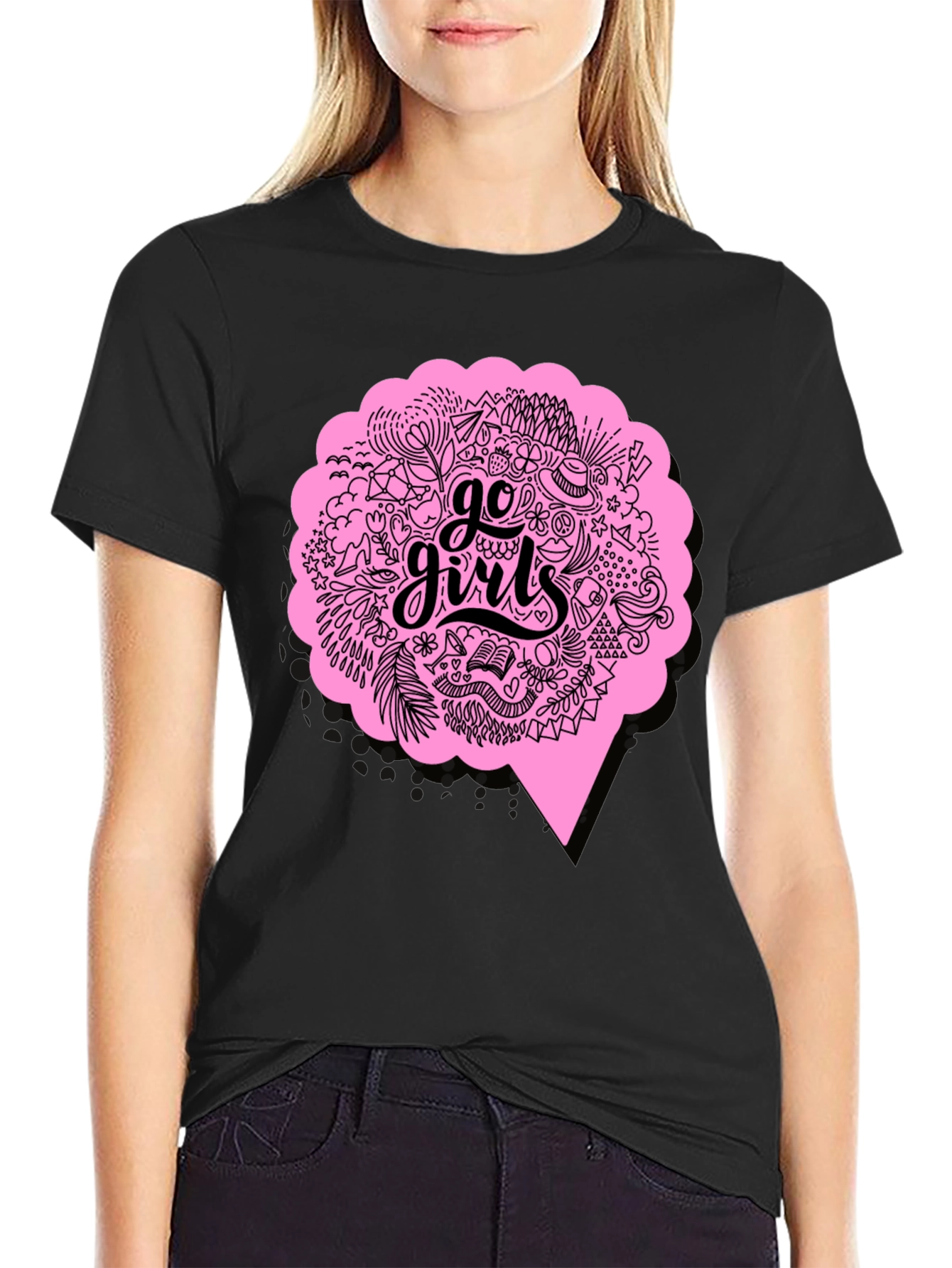 Go Girls Graphic Tee - Black Cotton T-Shirt