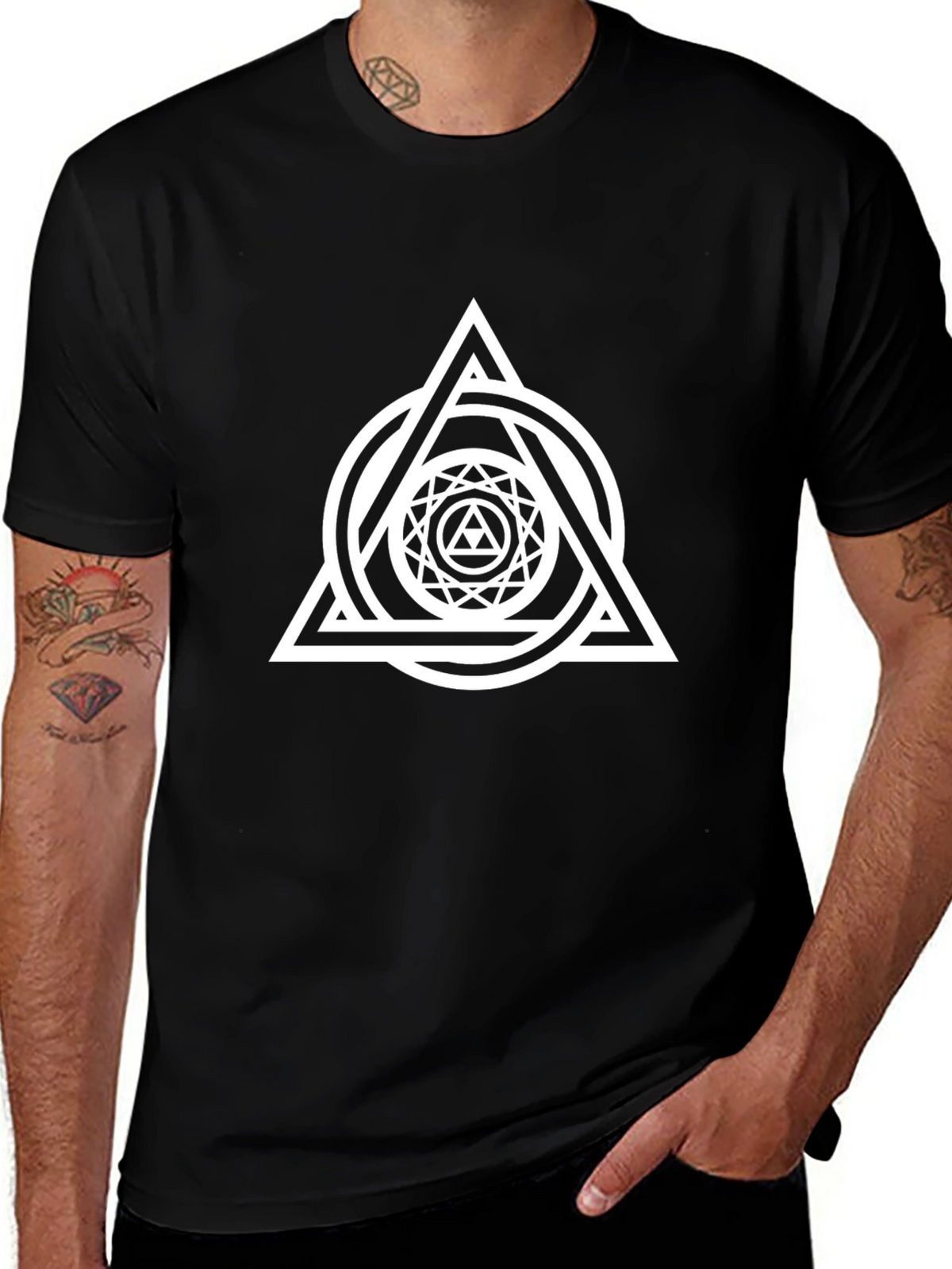 Geometric Triangle Circle Graphic Black T-Shirt