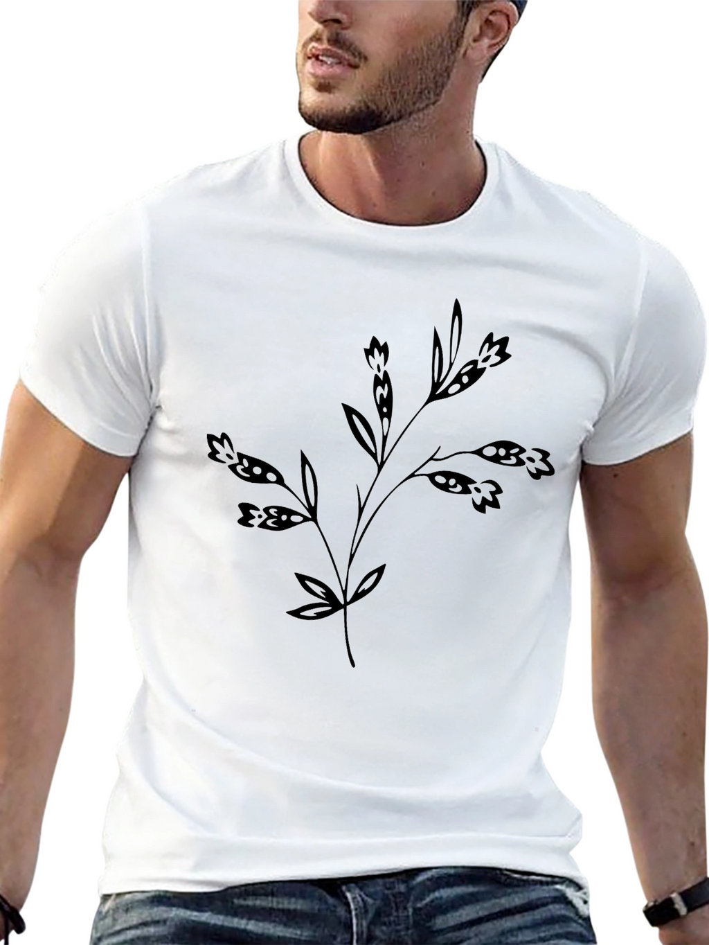 Floral Design Black T-Shirt