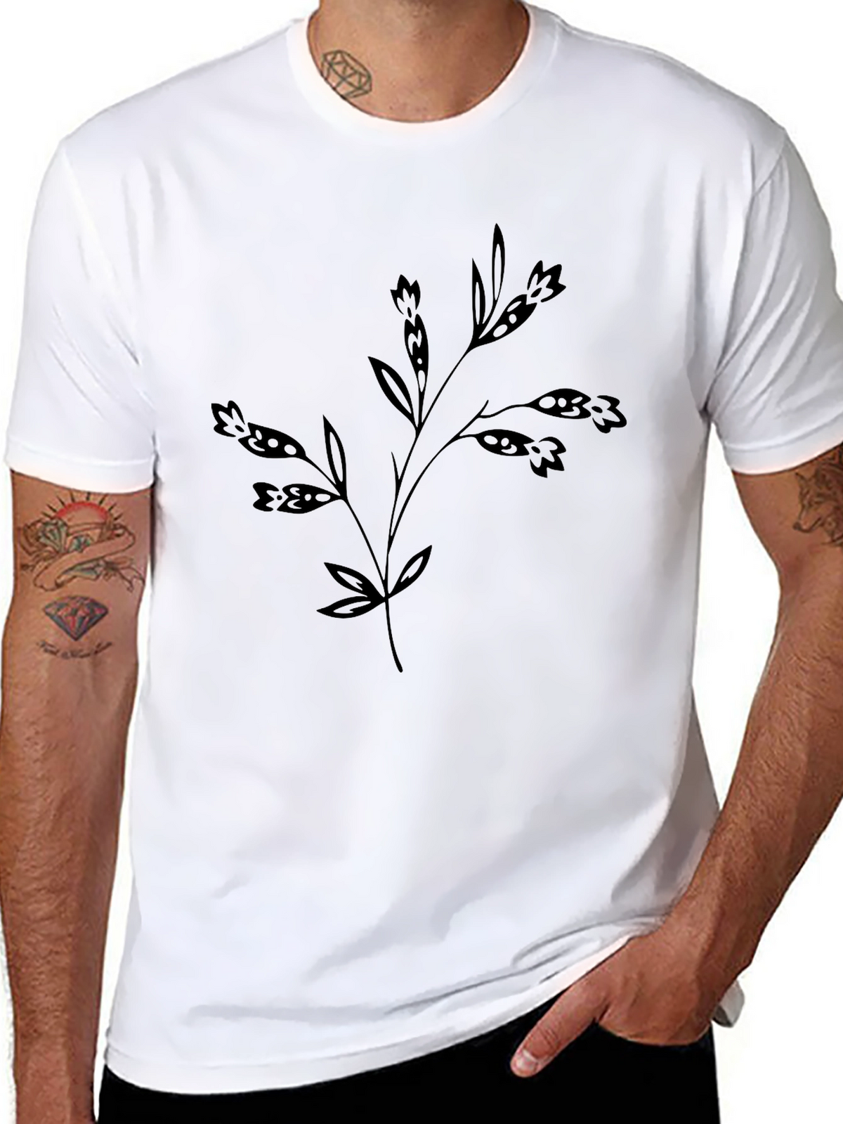 Floral Design Black T-Shirt