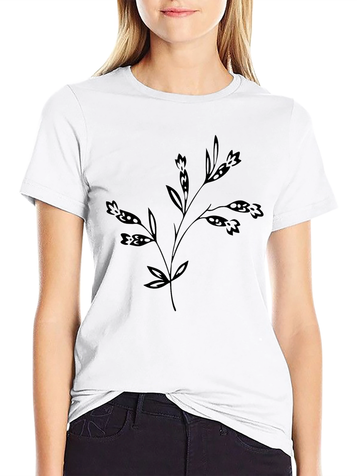 Floral Design Black T-Shirt