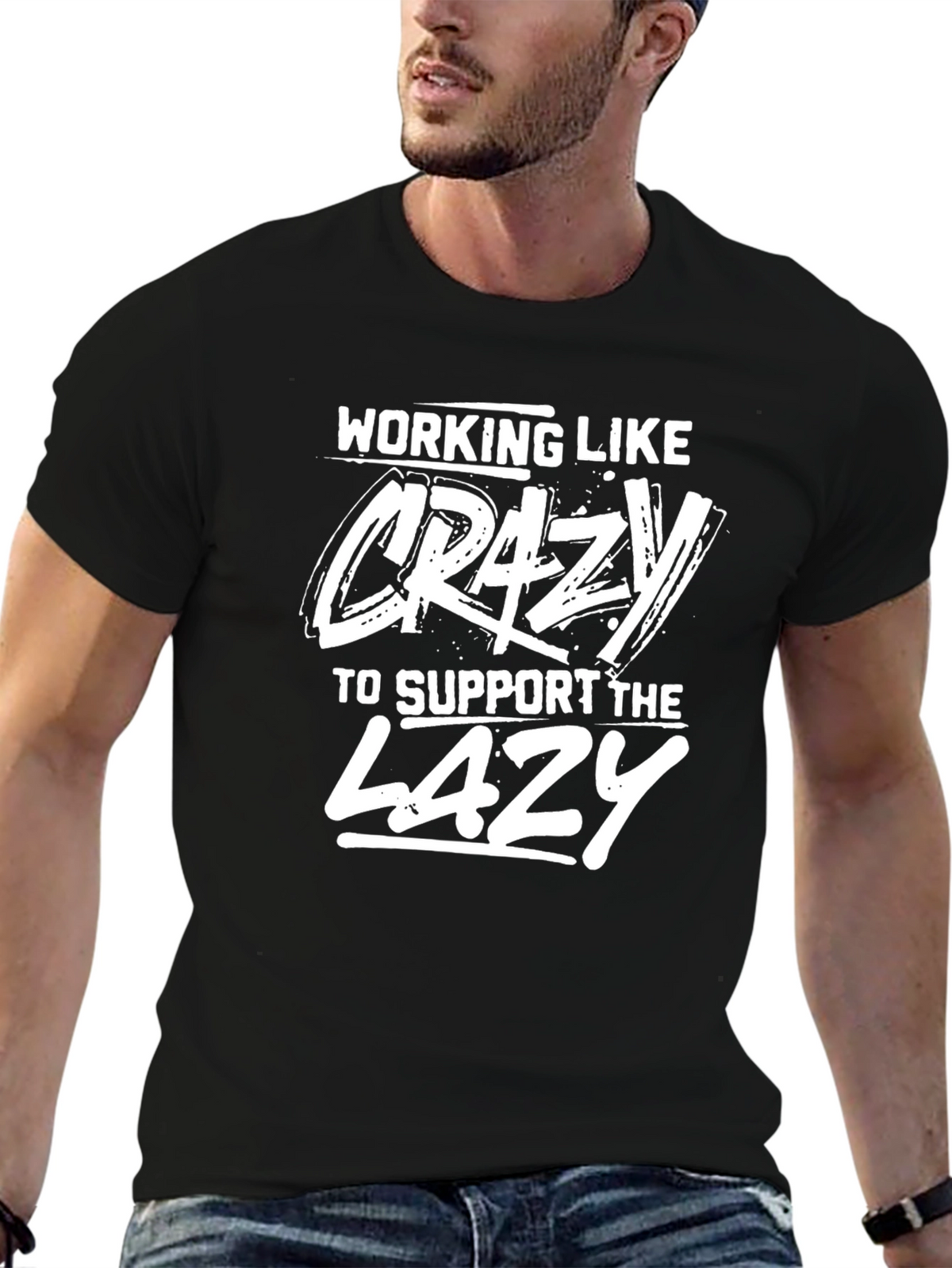Working Like Crazy Mens Black Graphic Tee