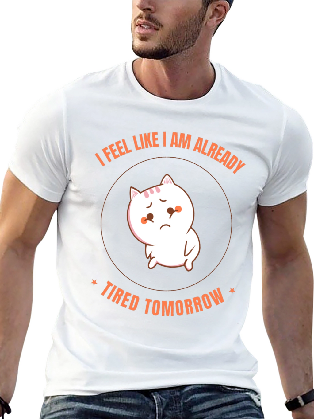 Funny Tired Cat Graphic T-Shirt
