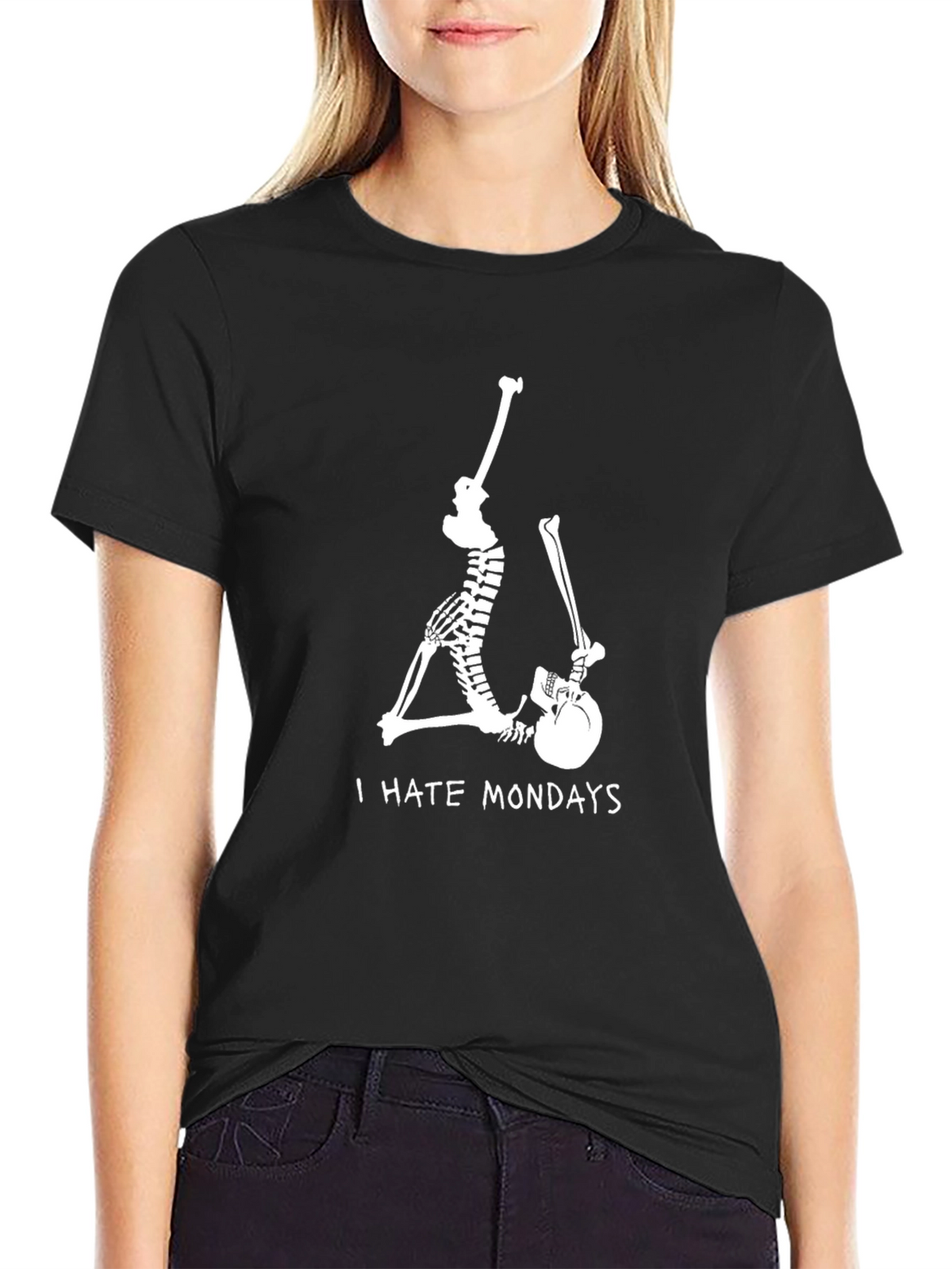 Skeleton I Hate Mondays Black Graphic Tee