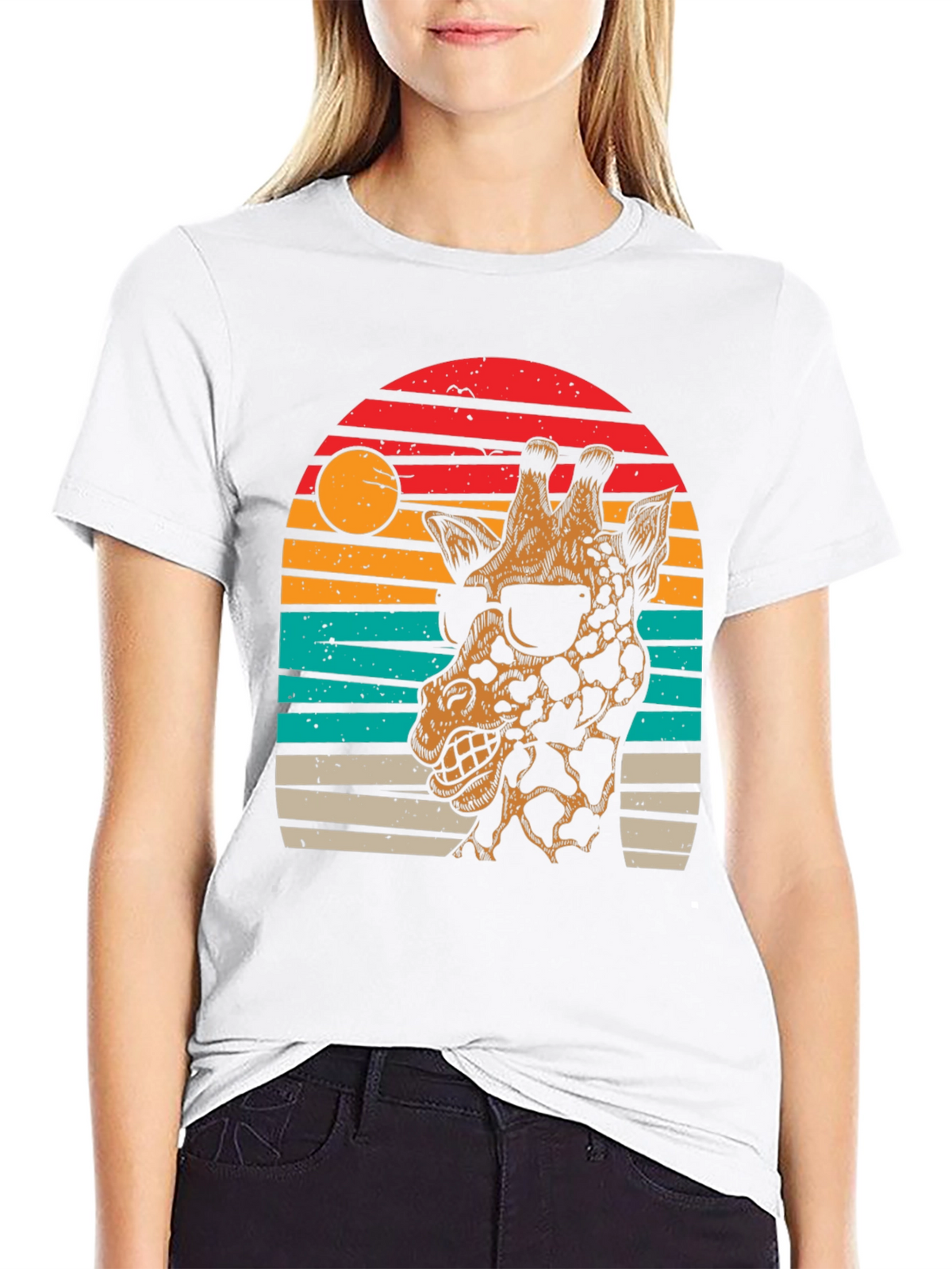 Cool Giraffe Sunset Graphic Tee