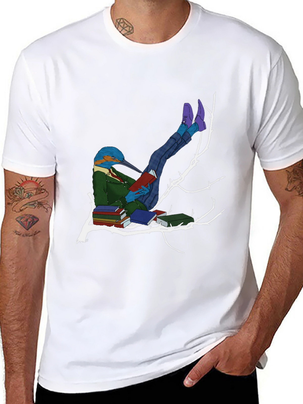 Kingfisher Reader Graphic Tee - Literary Bird T-Shirt
