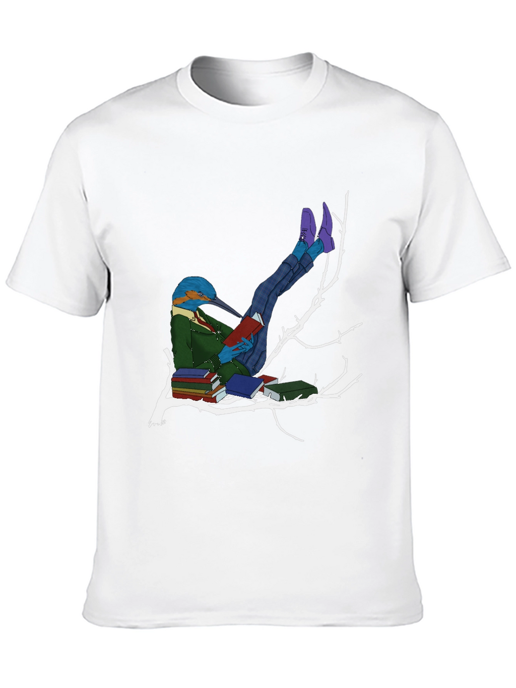 Kingfisher Reader Graphic Tee - Literary Bird T-Shirt