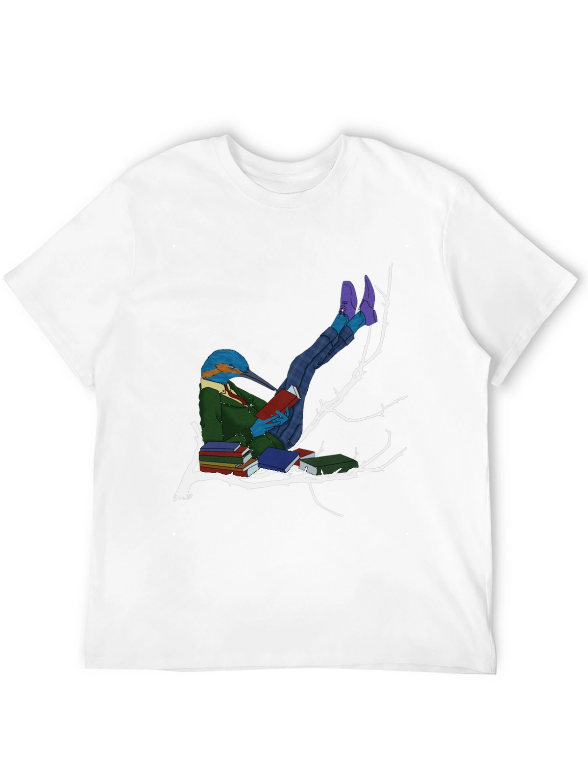 Kingfisher Reader Graphic Tee - Literary Bird T-Shirt