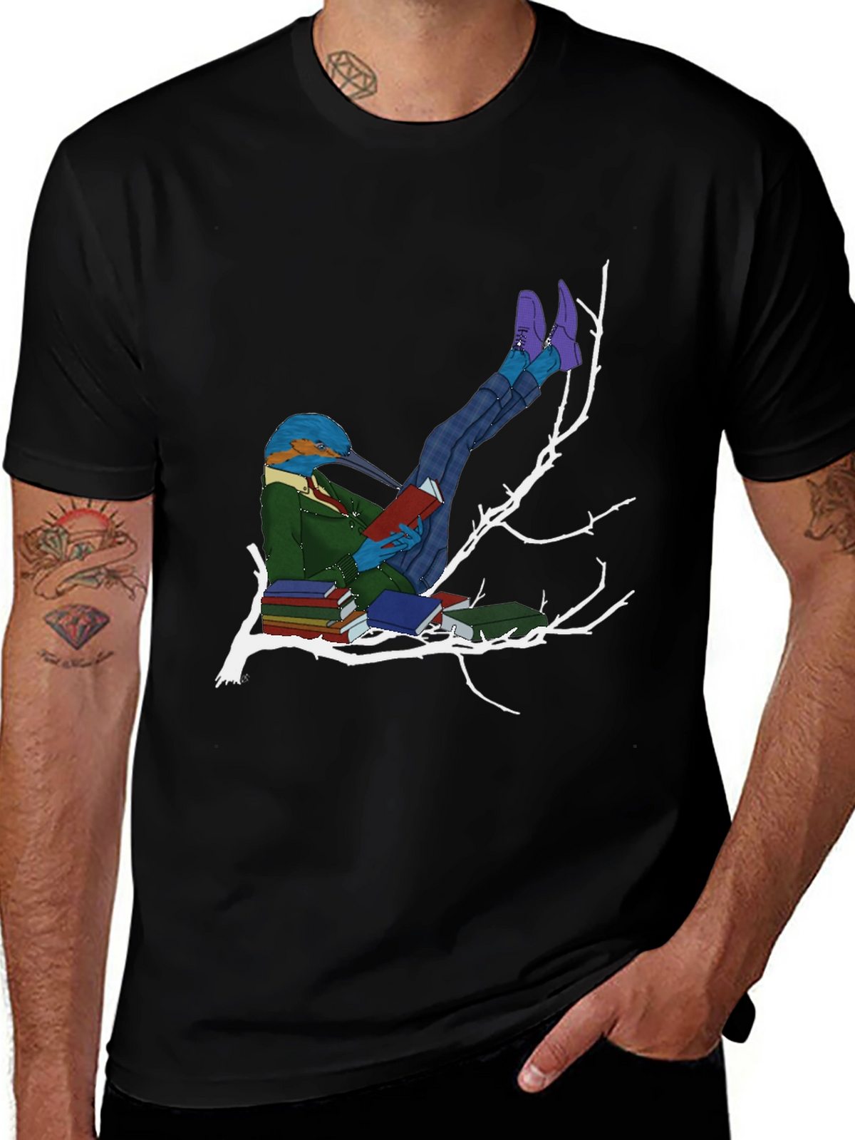 Kingfisher Reader Graphic Tee - Literary Bird T-Shirt