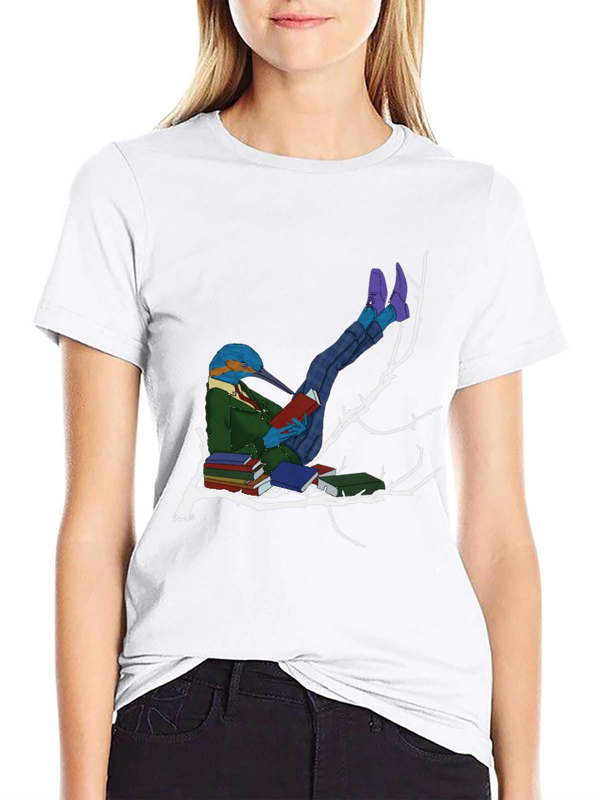 Kingfisher Reader Graphic Tee - Literary Bird T-Shirt