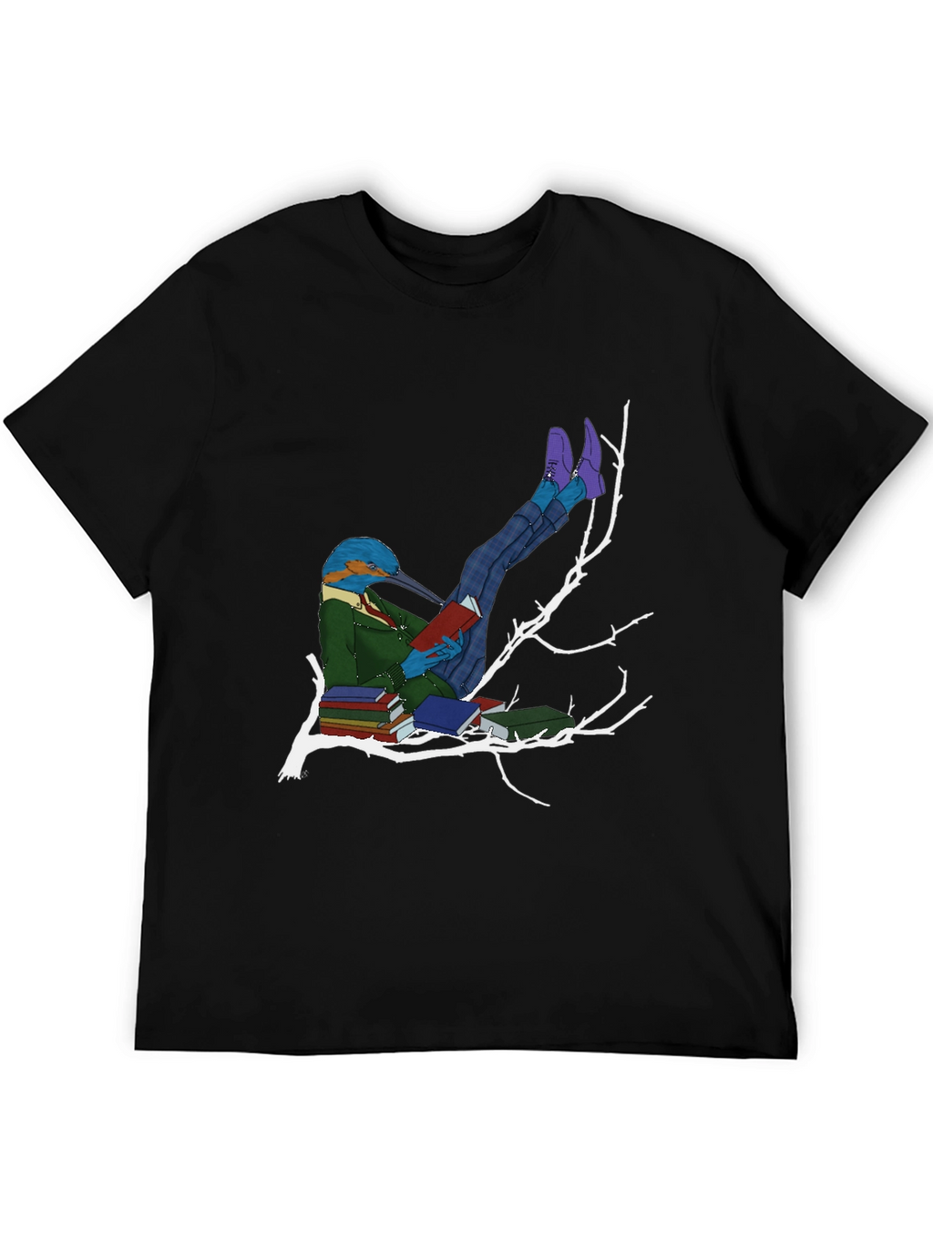 Kingfisher Reader Graphic Tee - Literary Bird T-Shirt