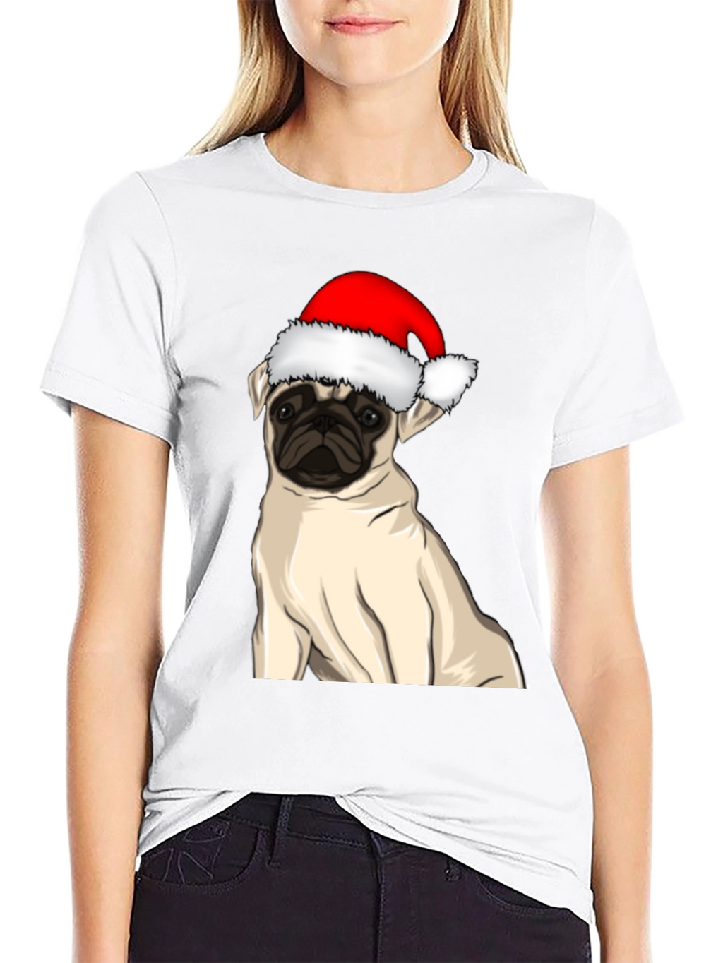 Pug in Santa Hat Graphic Tee