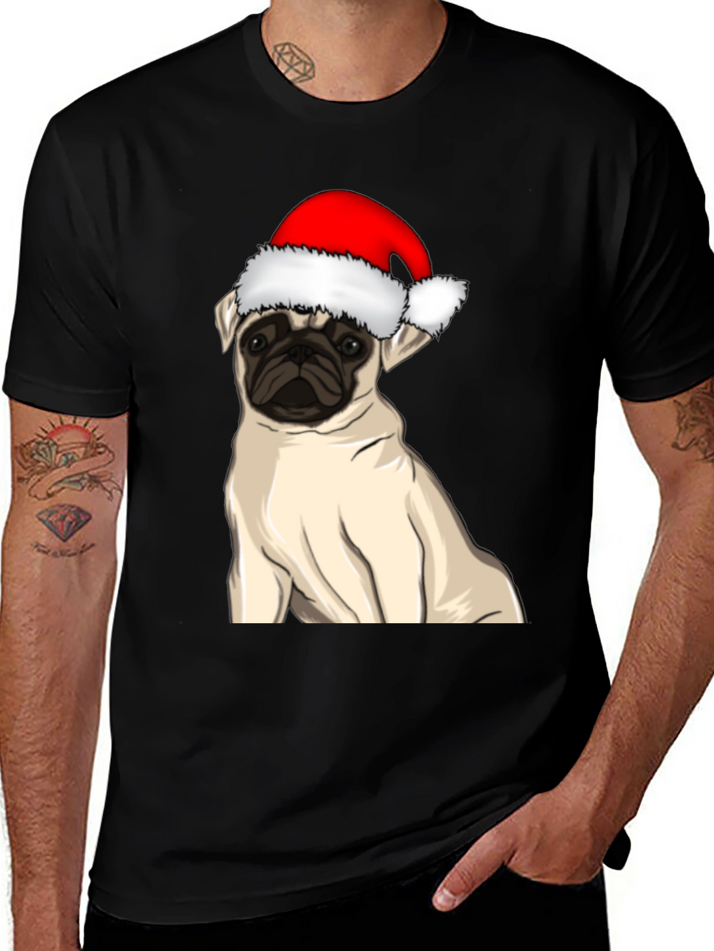 Pug in Santa Hat Graphic Tee