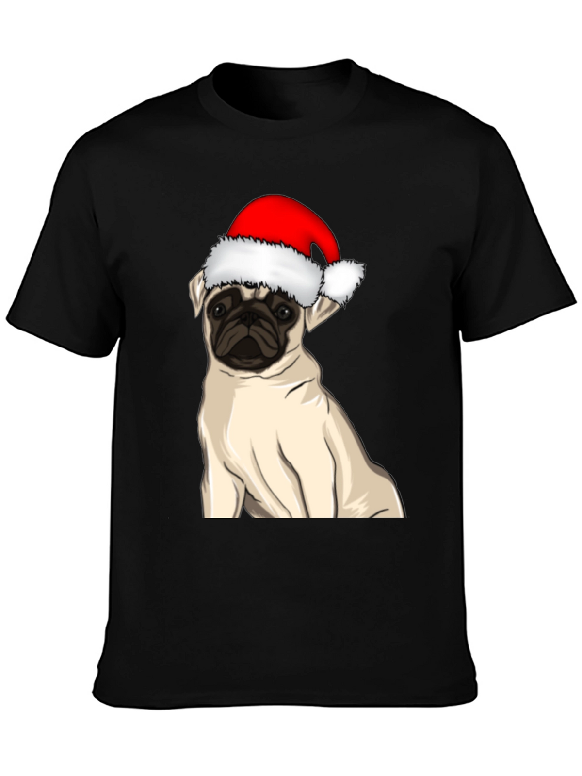 Pug in Santa Hat Graphic Tee