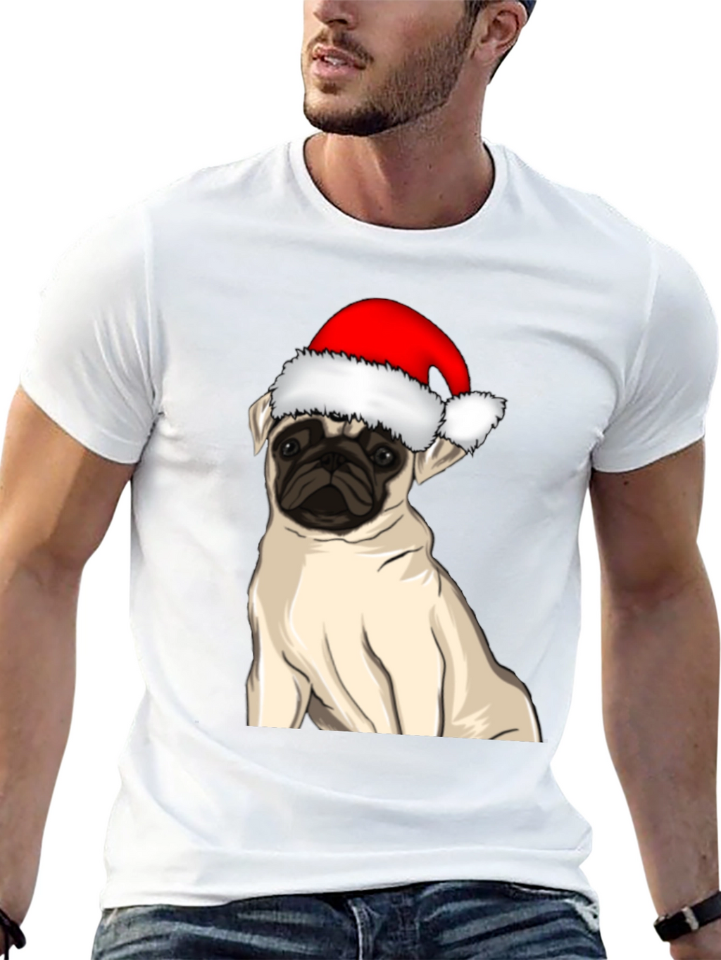 Pug in Santa Hat Graphic Tee