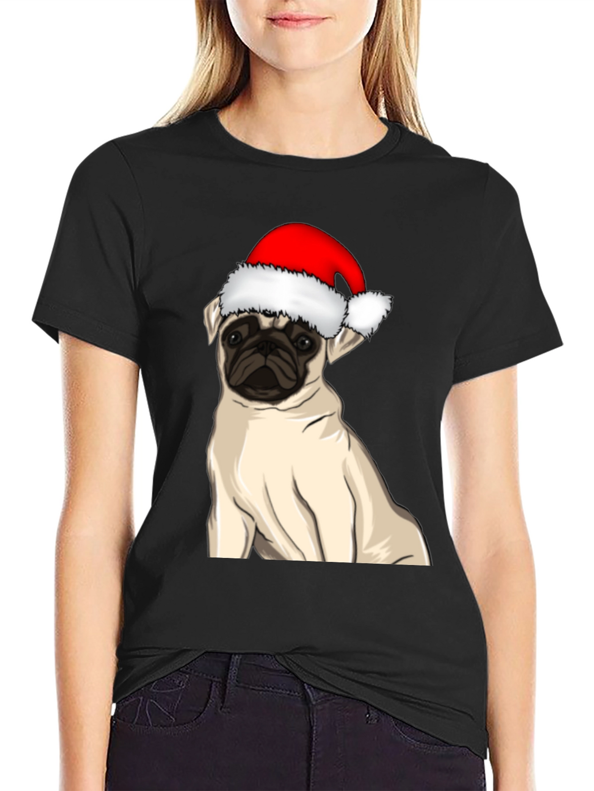 Pug in Santa Hat Graphic Tee