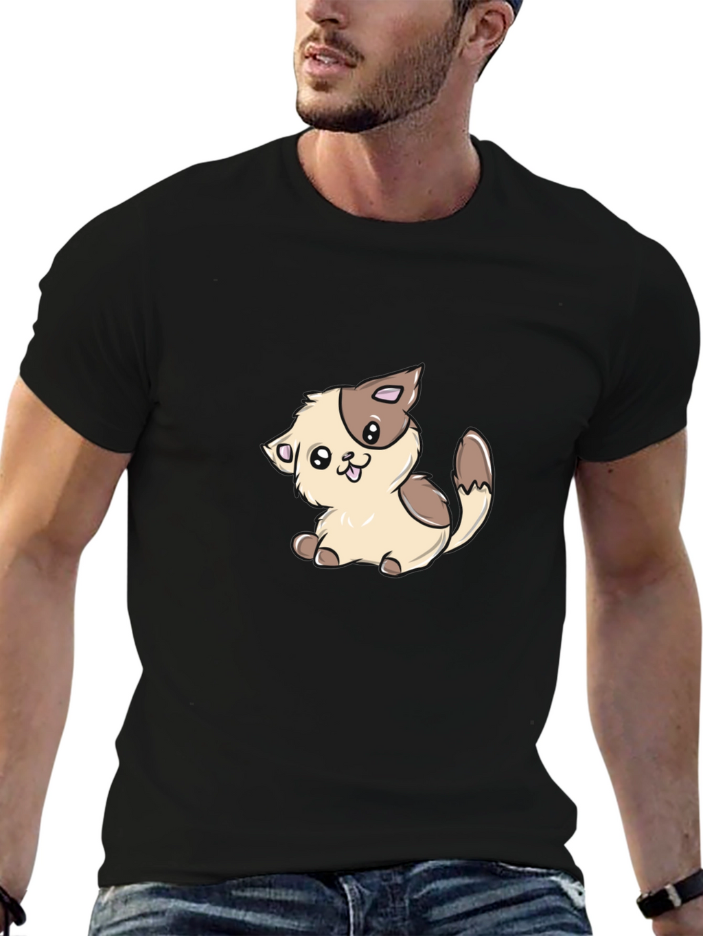 Cute Kitten Graphic T-Shirt - Black