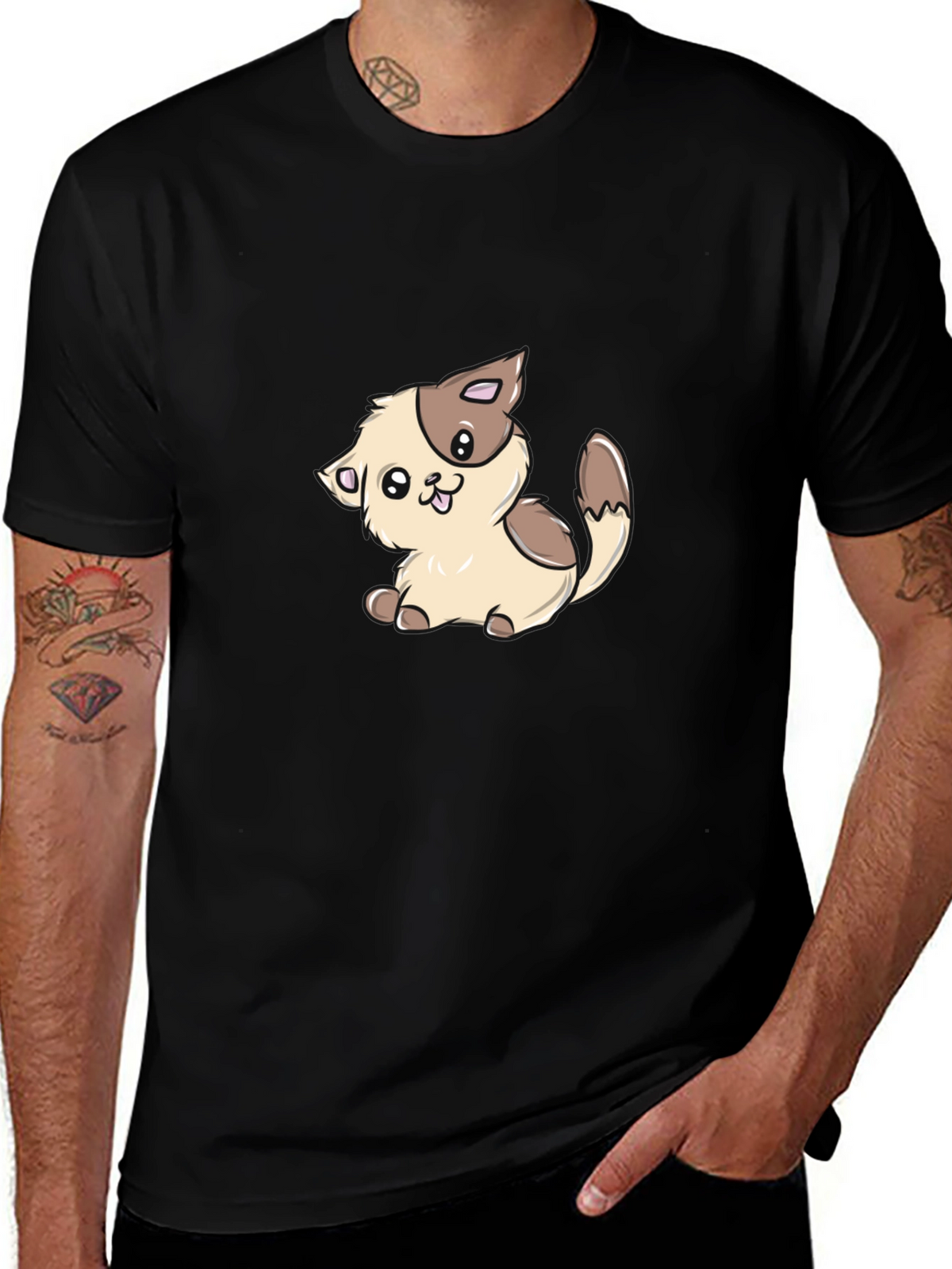 Cute Kitten Graphic T-Shirt - Black