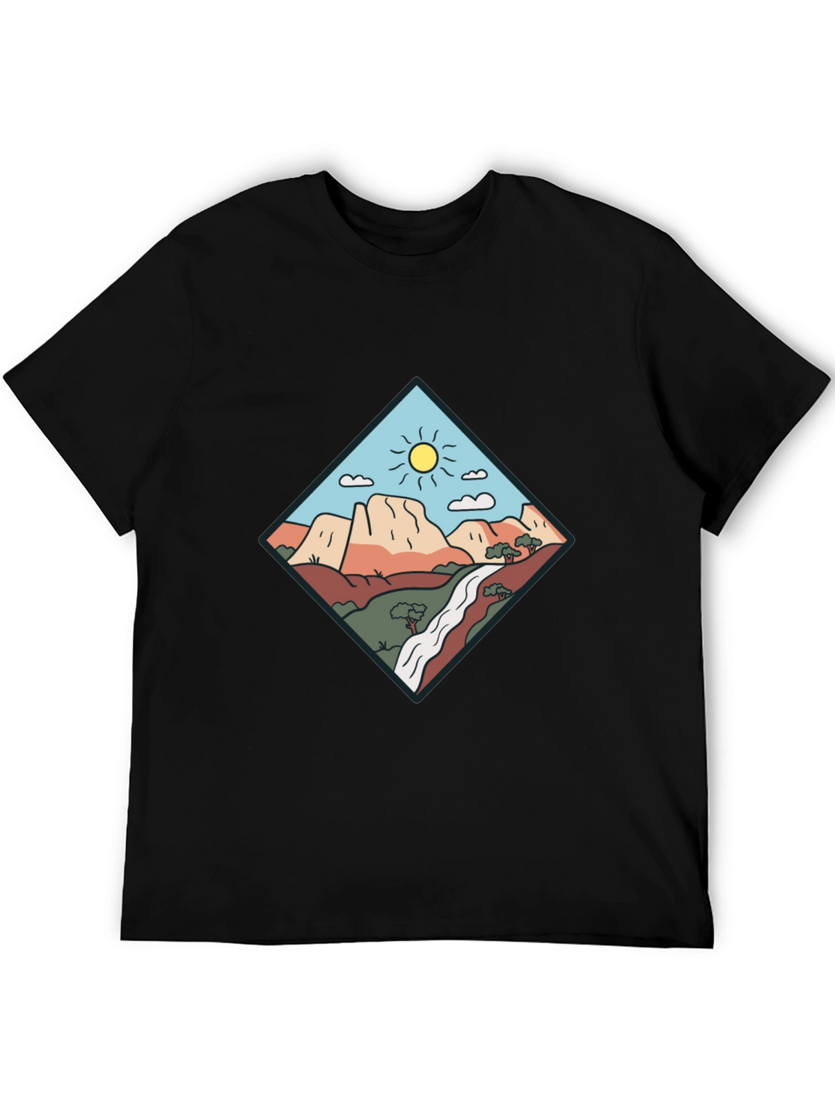 Scenic Mountain Graphic Tee - Black Cotton T-Shirt