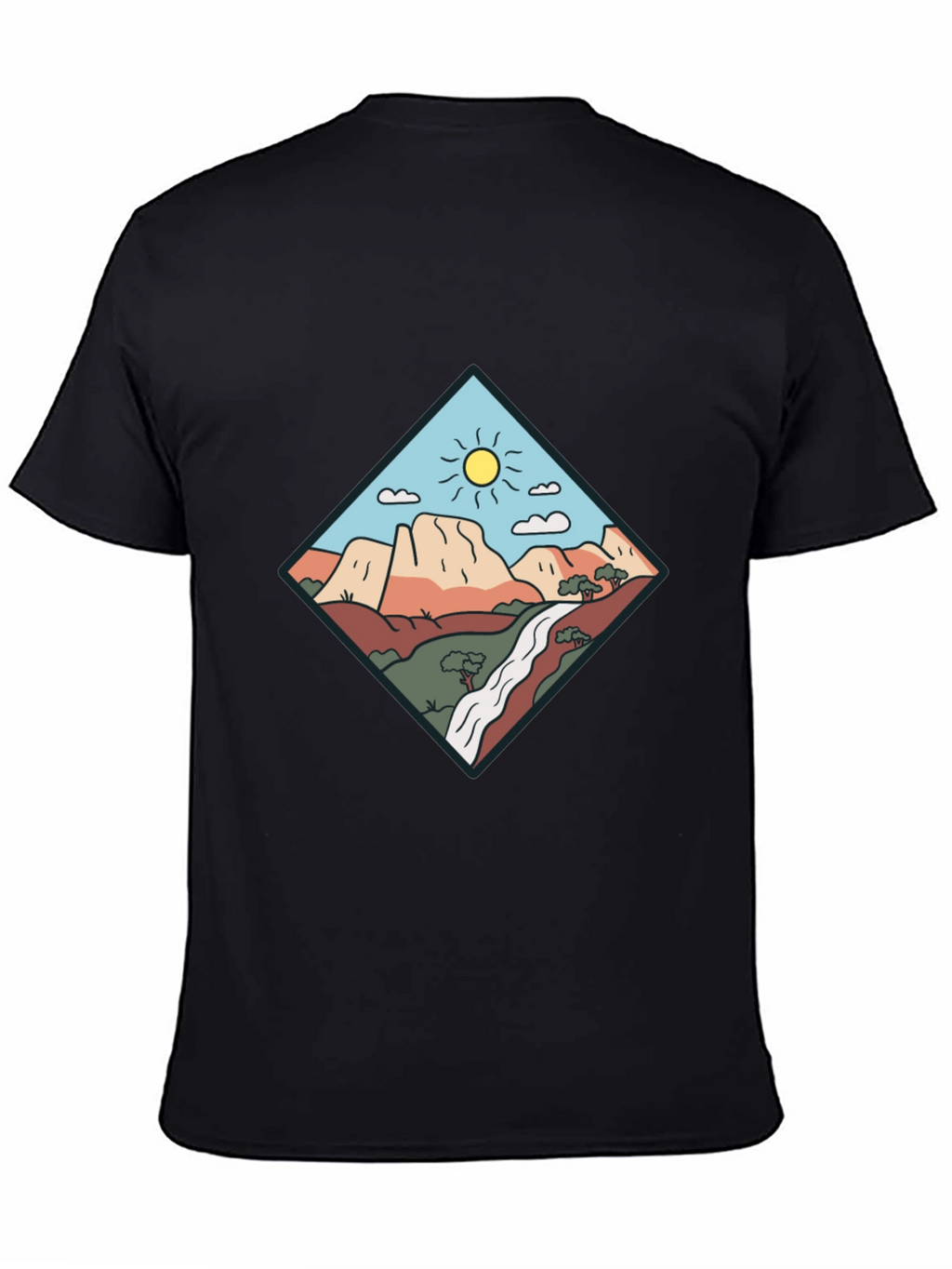 Scenic Mountain Graphic Tee - Black Cotton T-Shirt