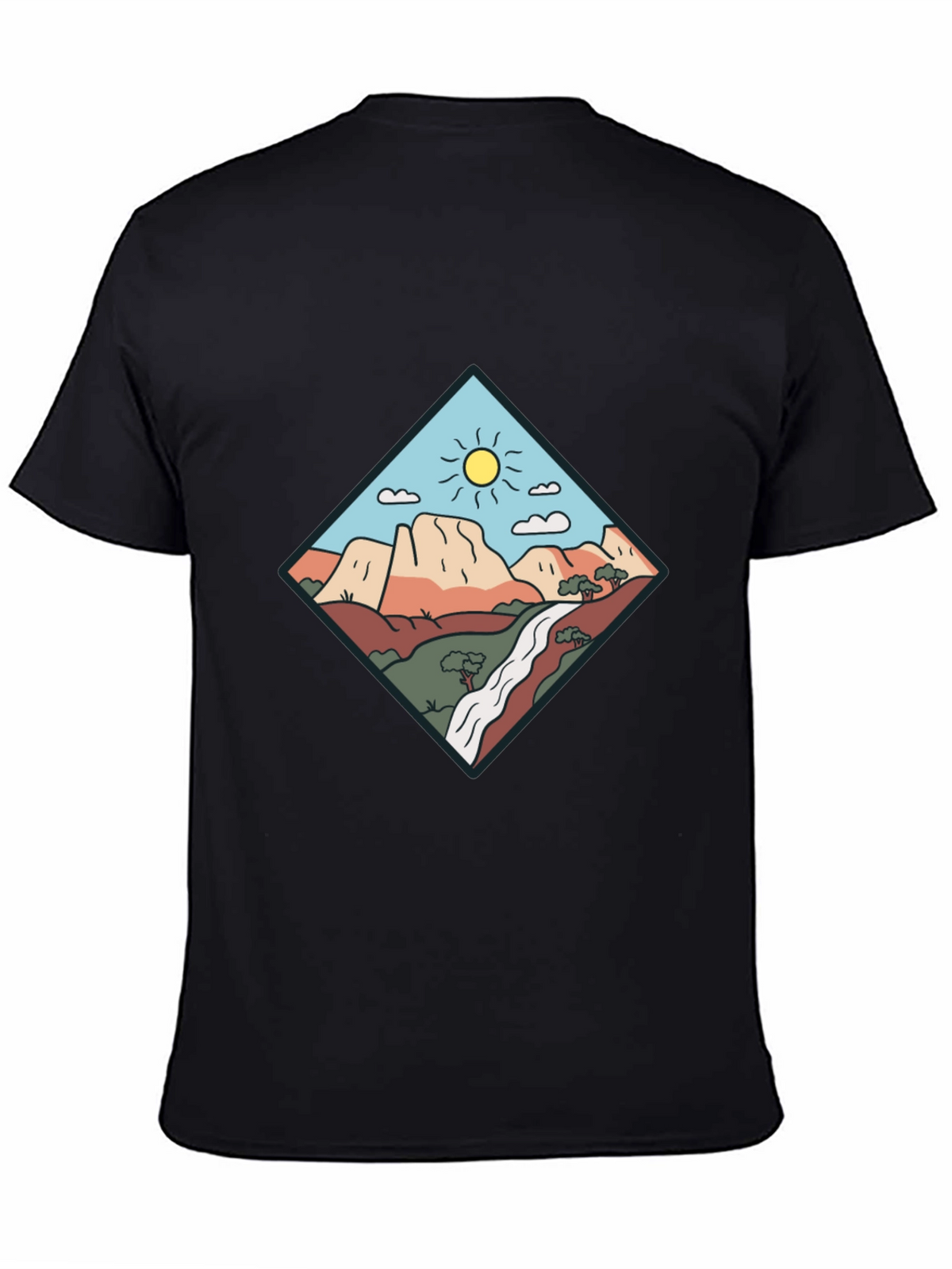 Scenic Mountain Graphic Tee - Black Cotton T-Shirt