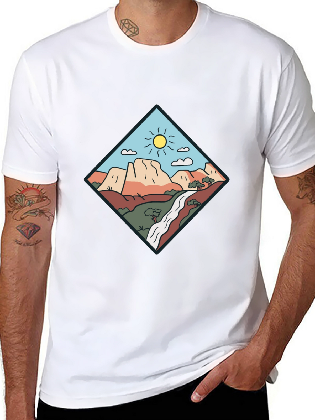 Scenic Mountain Graphic Tee - Black Cotton T-Shirt