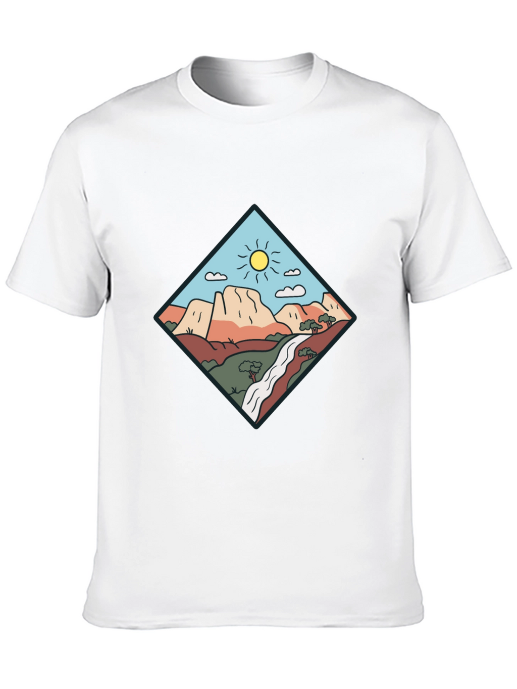 Scenic Mountain Graphic Tee - Black Cotton T-Shirt
