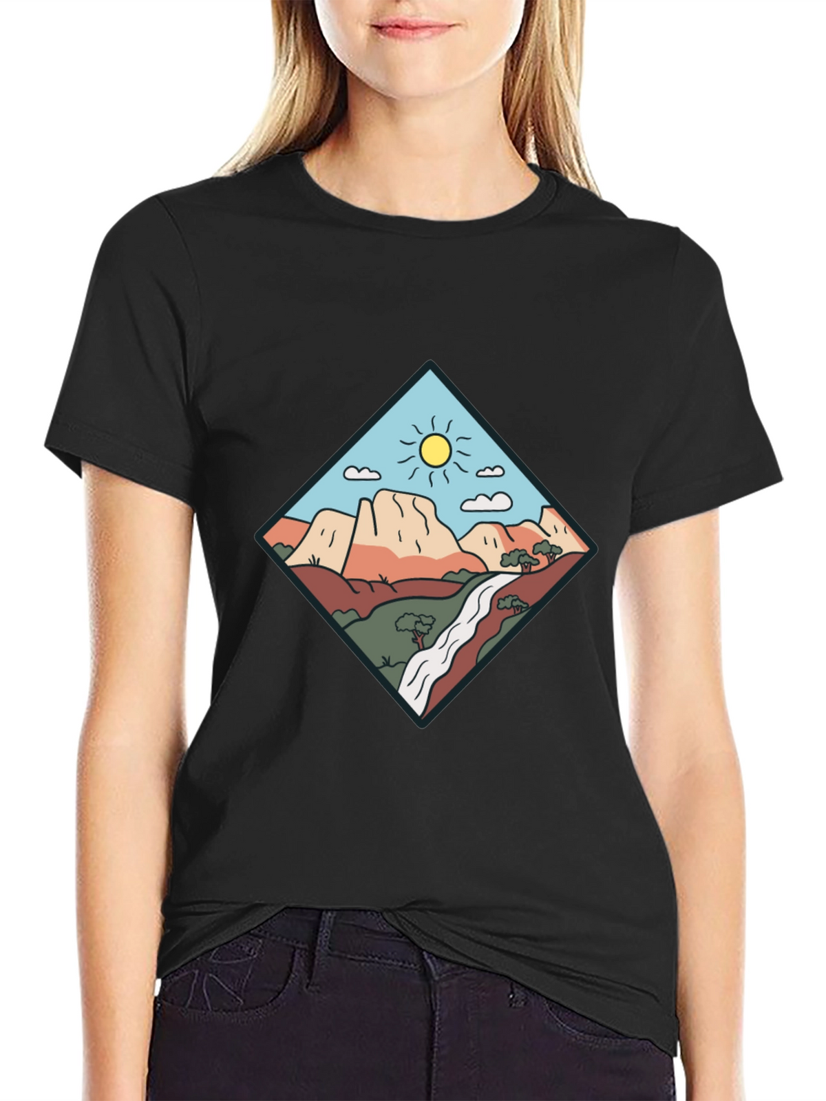 Scenic Mountain Graphic Tee - Black Cotton T-Shirt