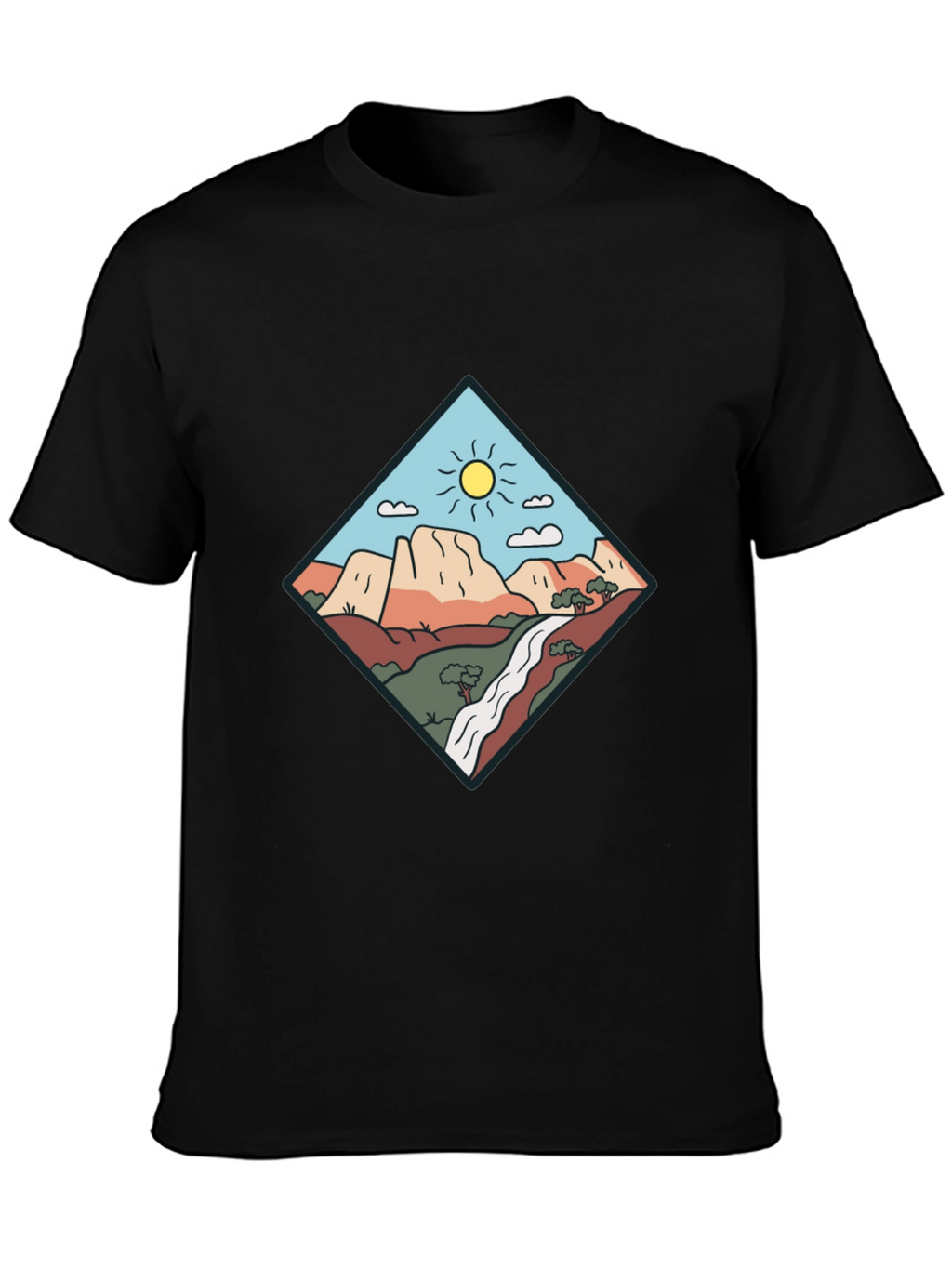 Scenic Mountain Graphic Tee - Black Cotton T-Shirt