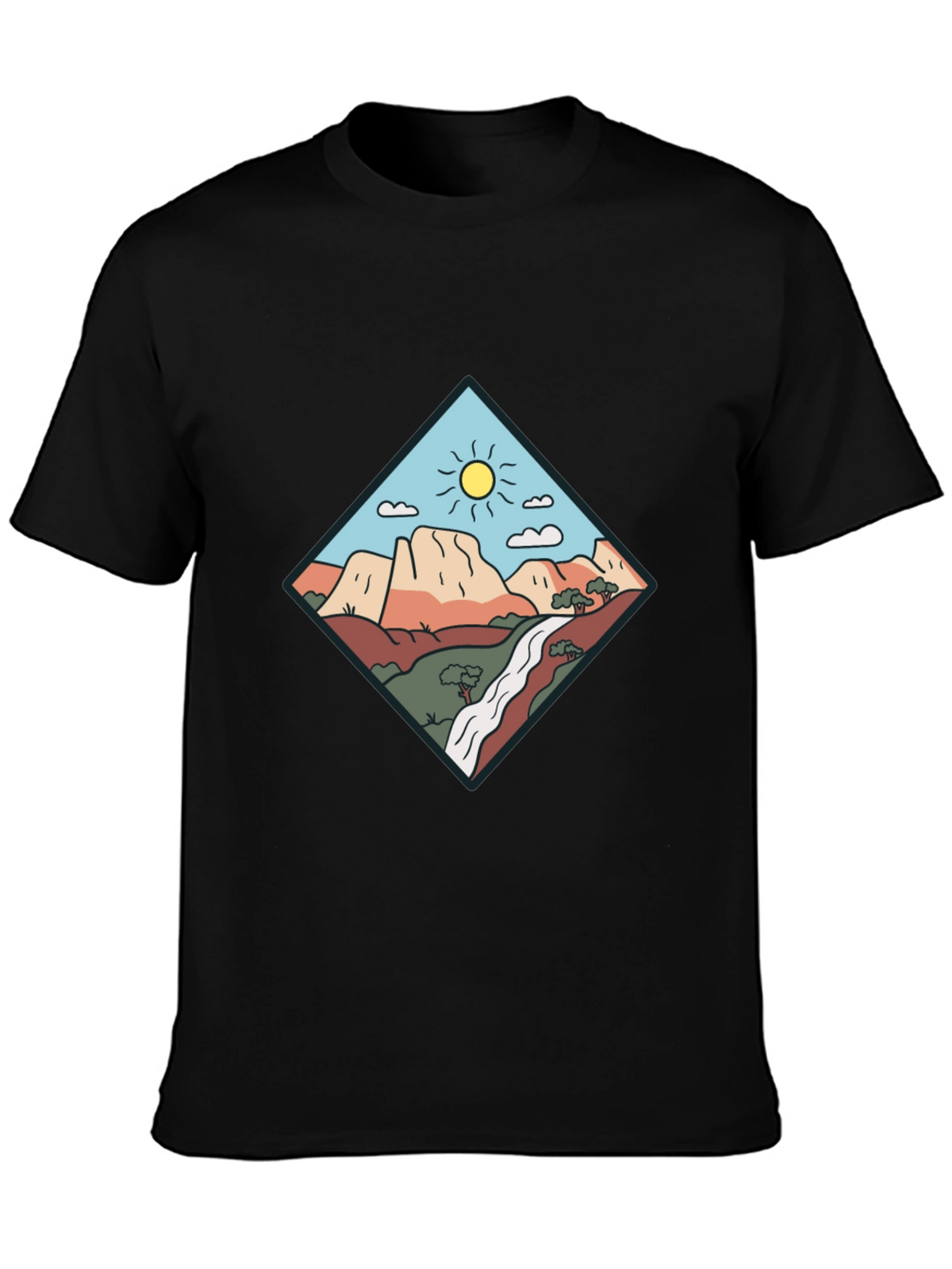 Scenic Mountain Graphic Tee - Black Cotton T-Shirt