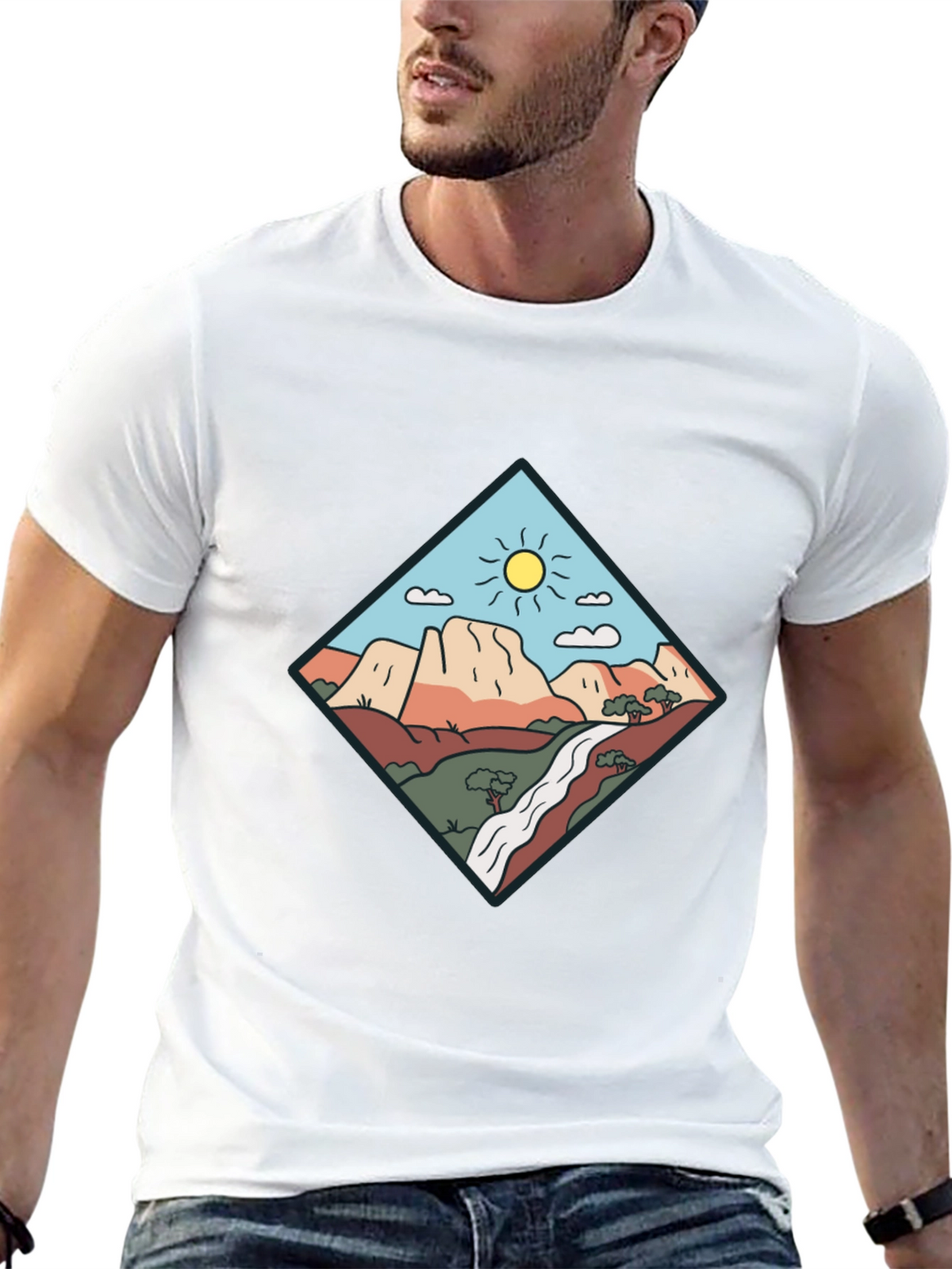 Scenic Mountain Graphic Tee - Black Cotton T-Shirt