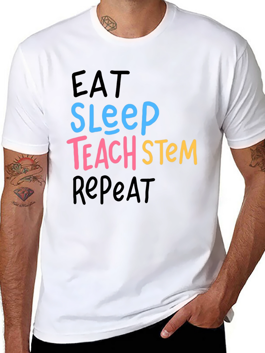 Eat Sleep Teach STEM Repeat Graphic T-Shirt