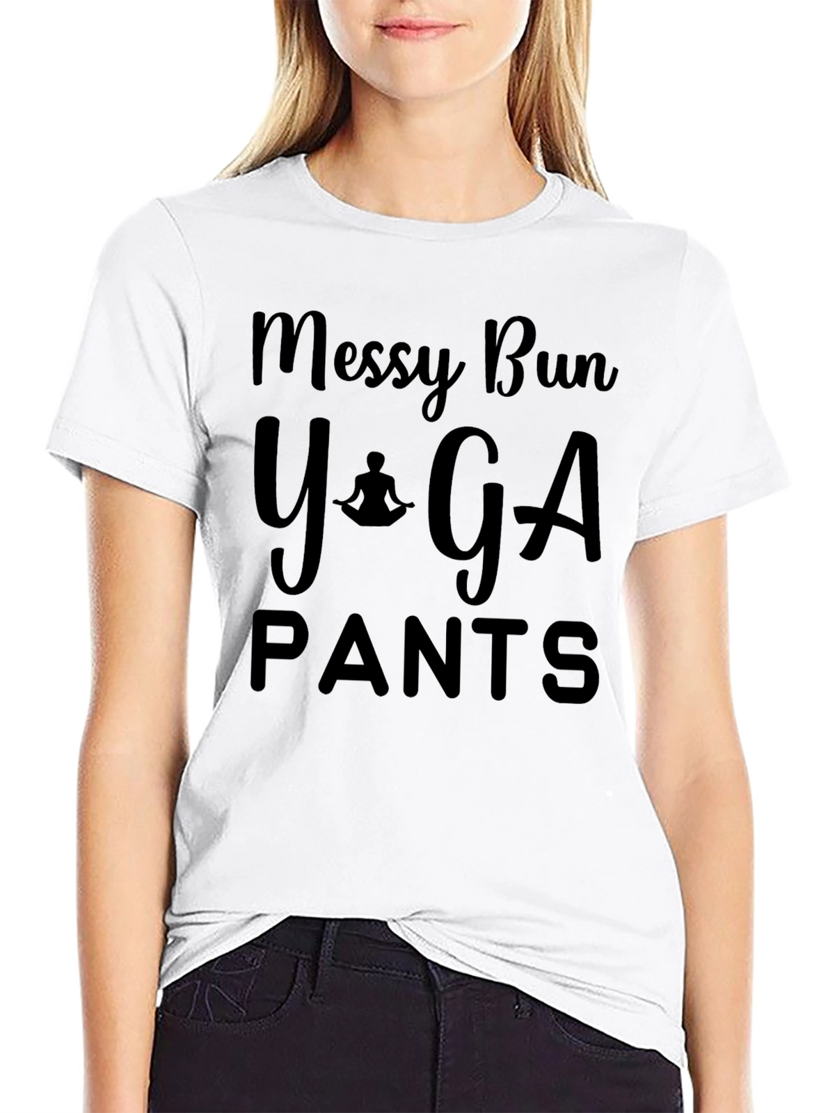 Messy Bun Yoga Pants T-Shirt - Relaxed Comfort