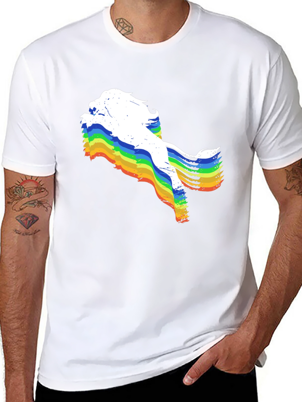 Rainbow Lion Graphic Tee - Unique Mens Black T-Shirt